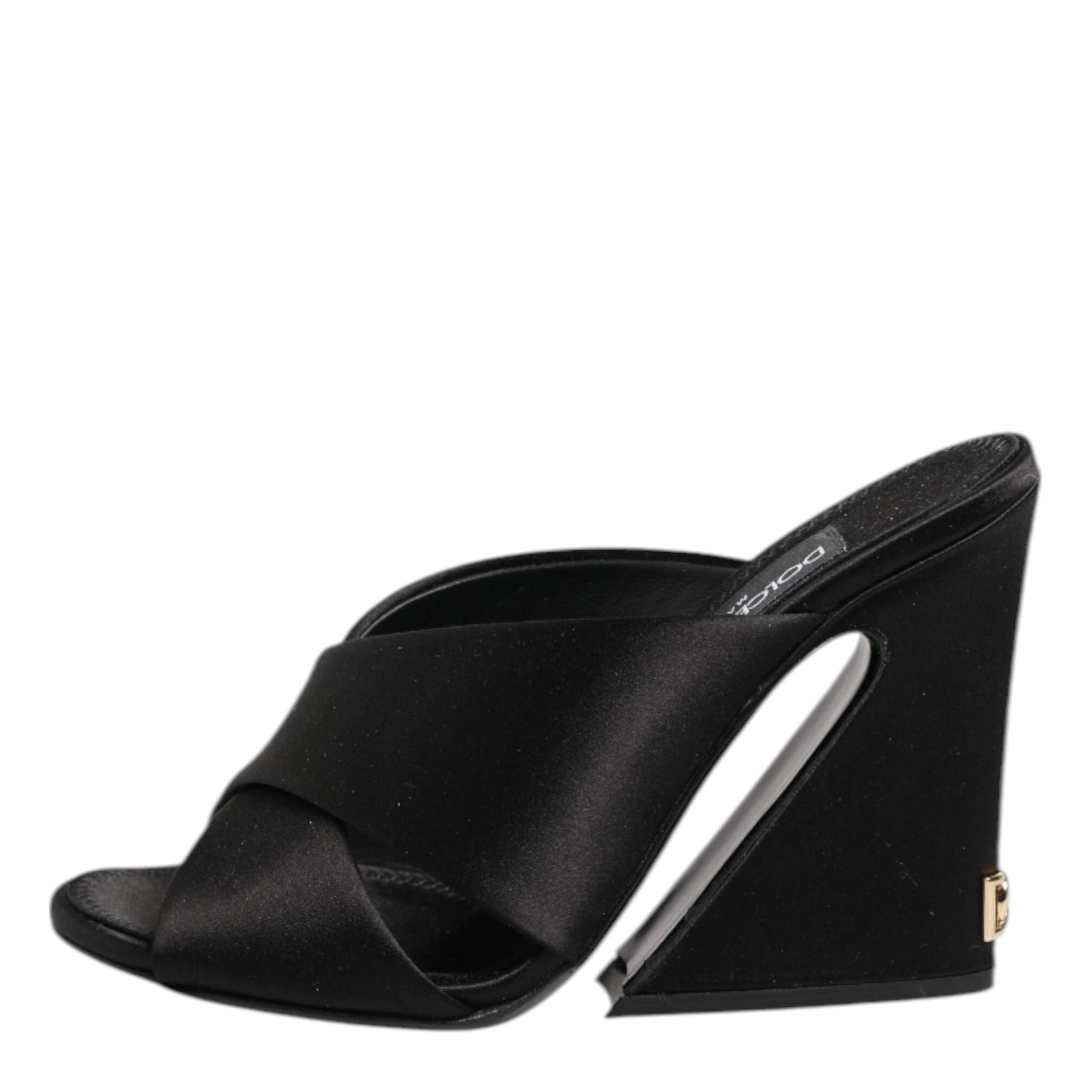 Dolce & Gabbana Black Logo KEIRA Satin Slides Sandals Shoes