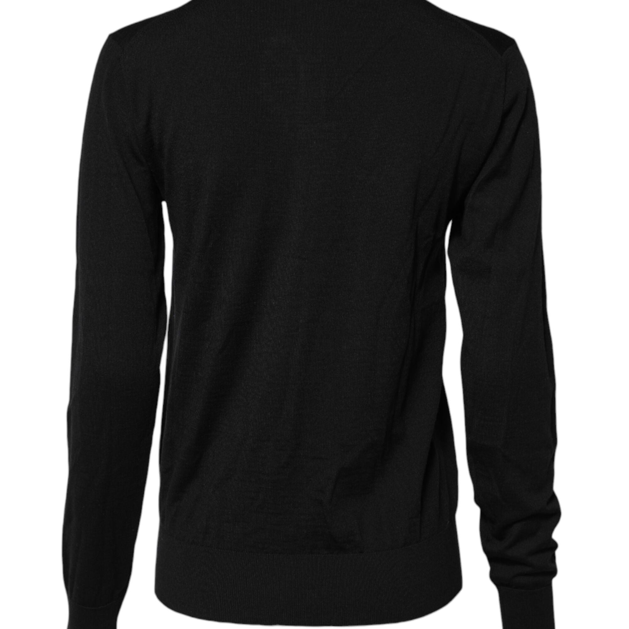 Dolce & Gabbana Black Wool Knit Round Neck Cardigan Sweater