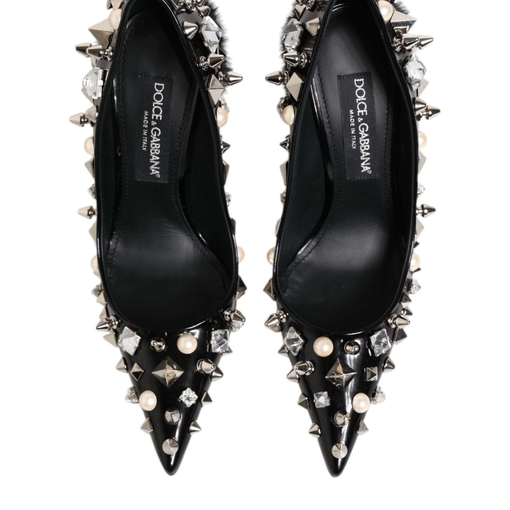 Dolce & Gabbana Black Crystals Studs Stiletto Pumps Shoes