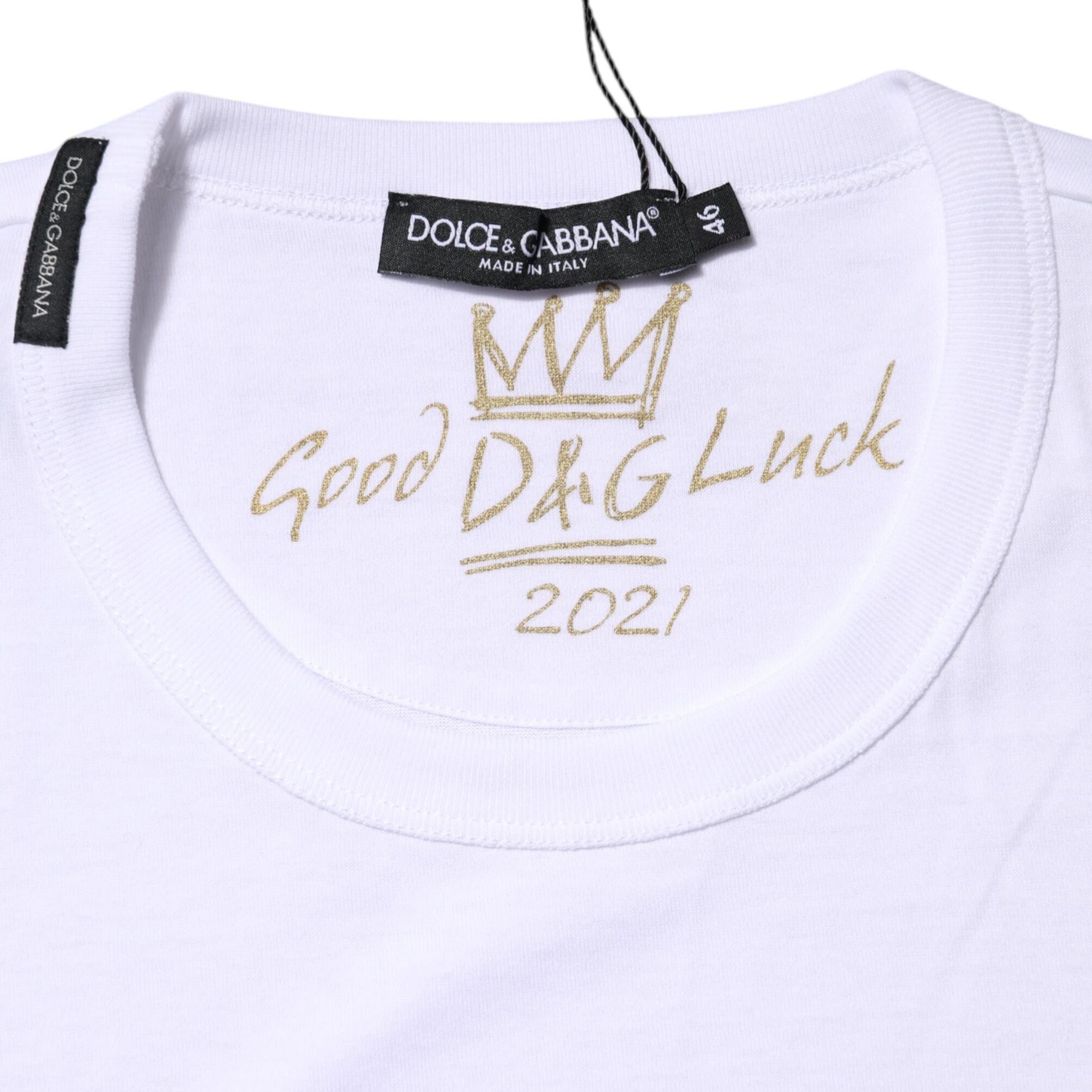 Dolce & Gabbana White Cotton Goodluck 2022 Crew Neck T-shirt