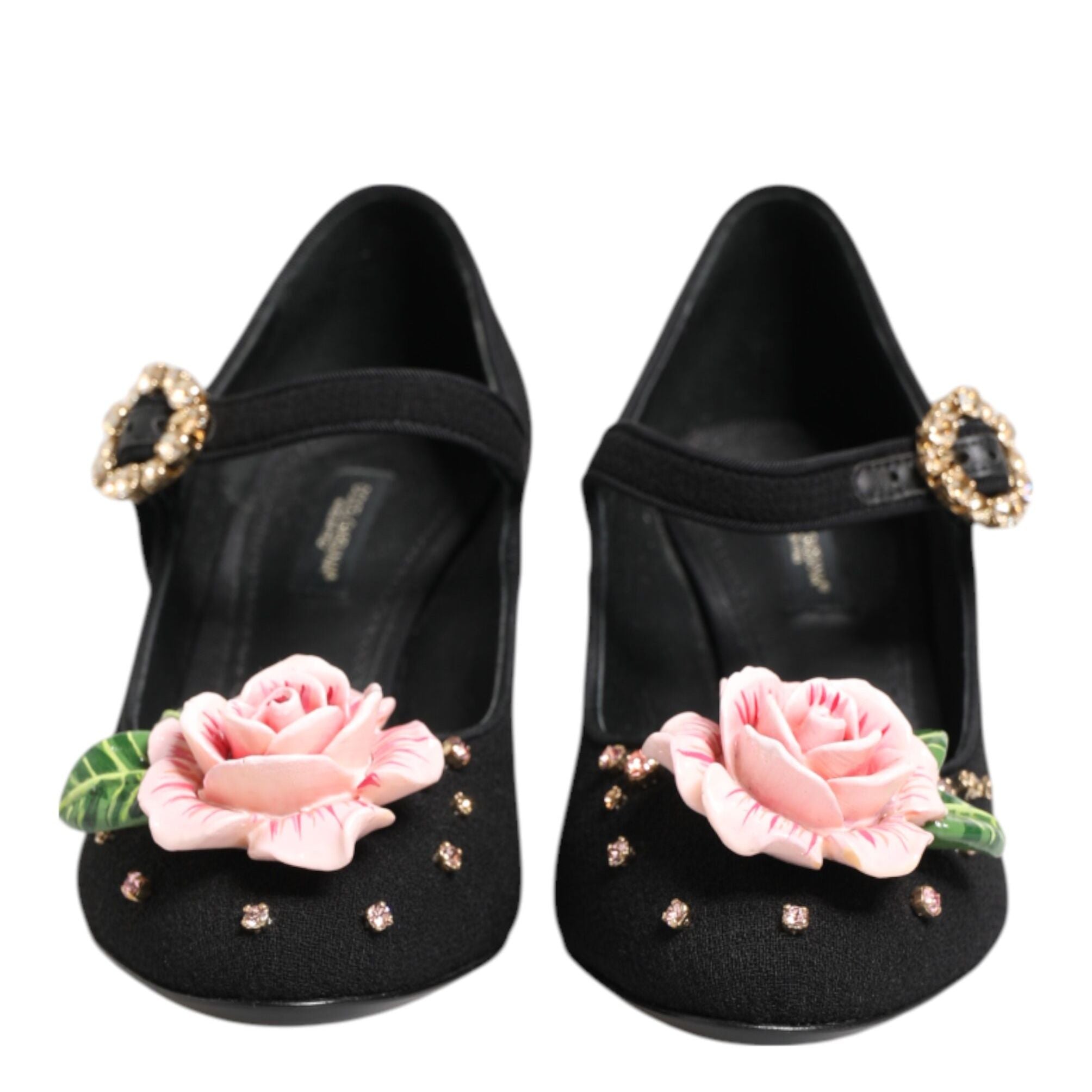 Dolce & Gabbana Black Flower Crystal Embellished Mary Jane Shoes