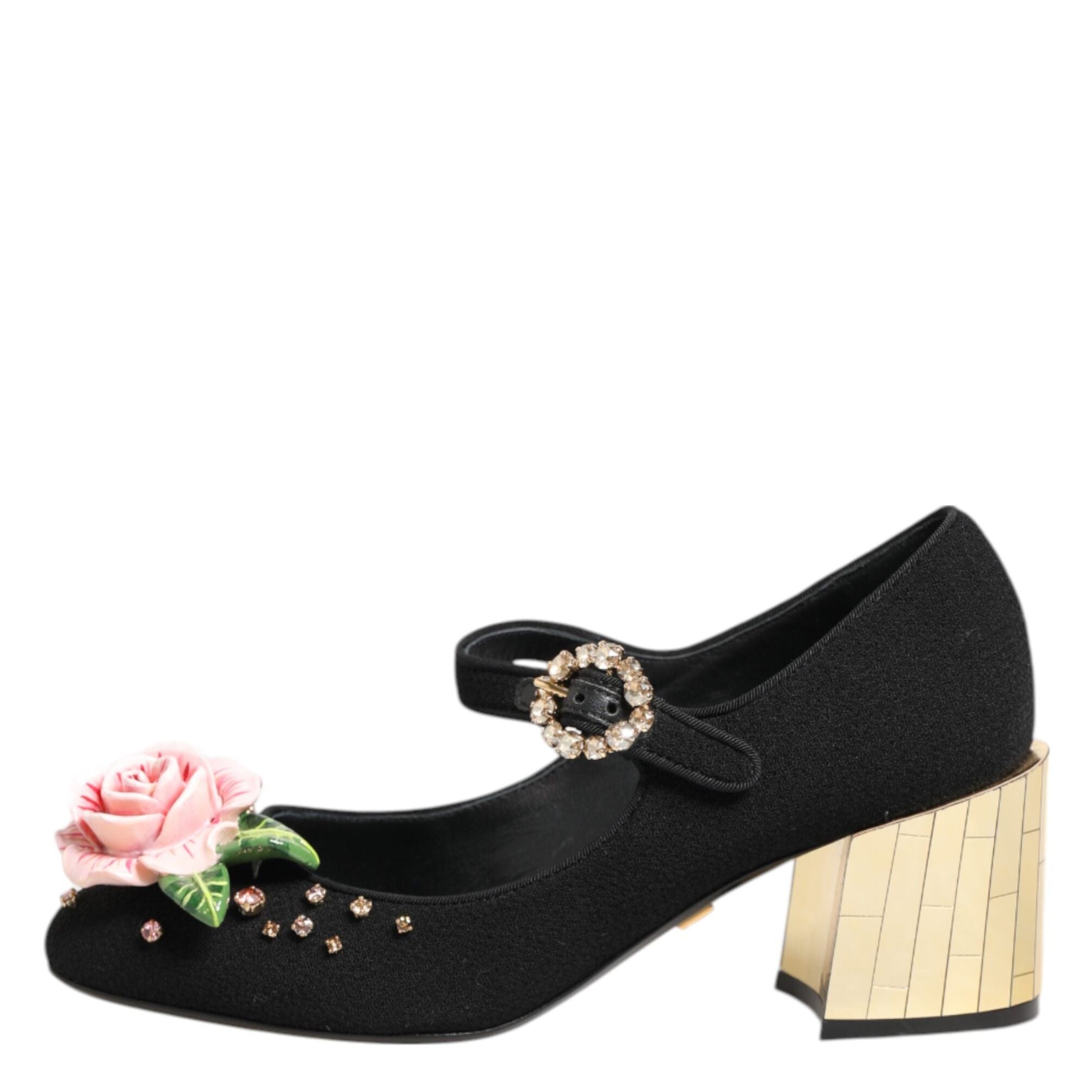 Dolce & Gabbana Black Flower Crystal Embellished Mary Jane Shoes
