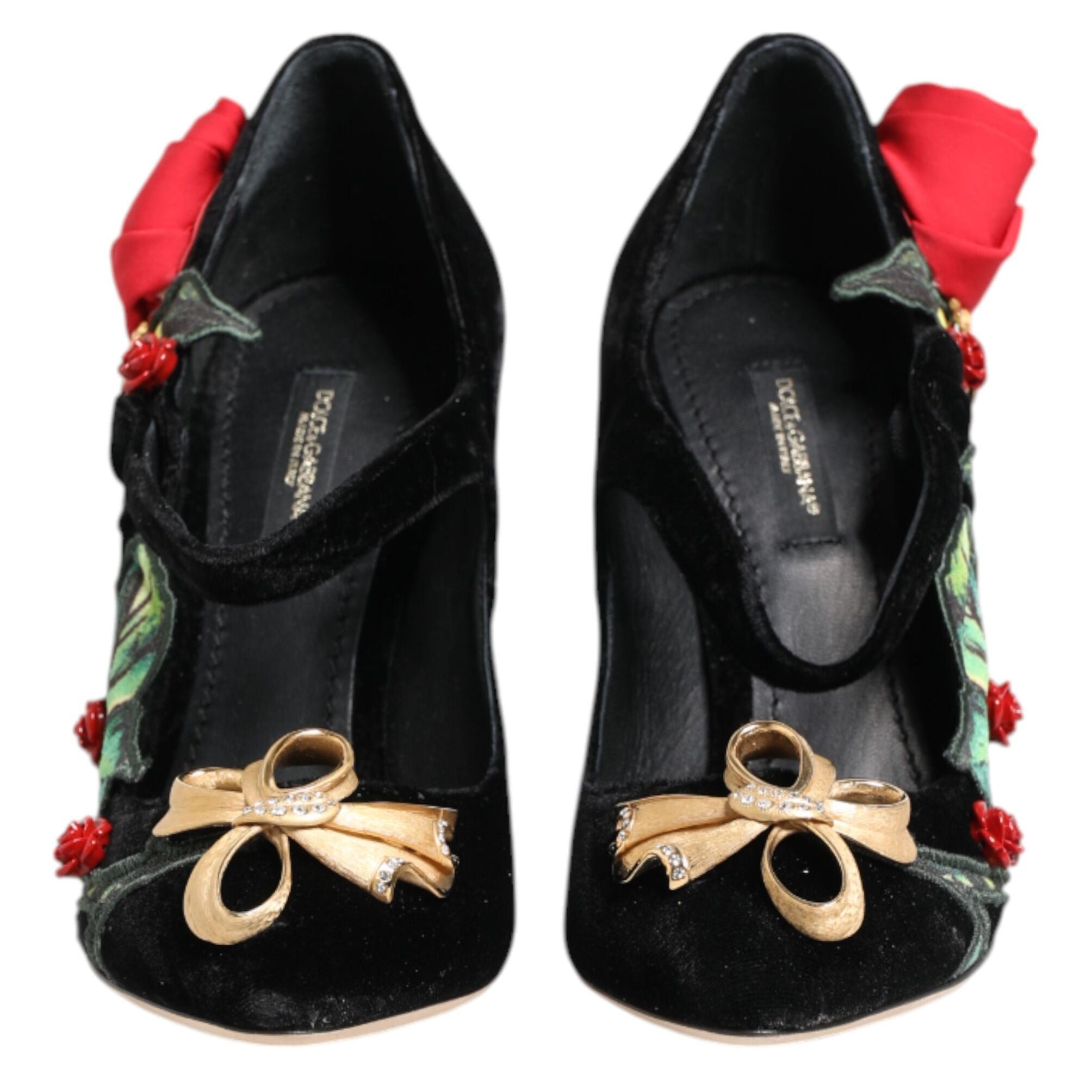 Dolce & Gabbana Black Roses Crystal Brooch Mary Jane Shoes