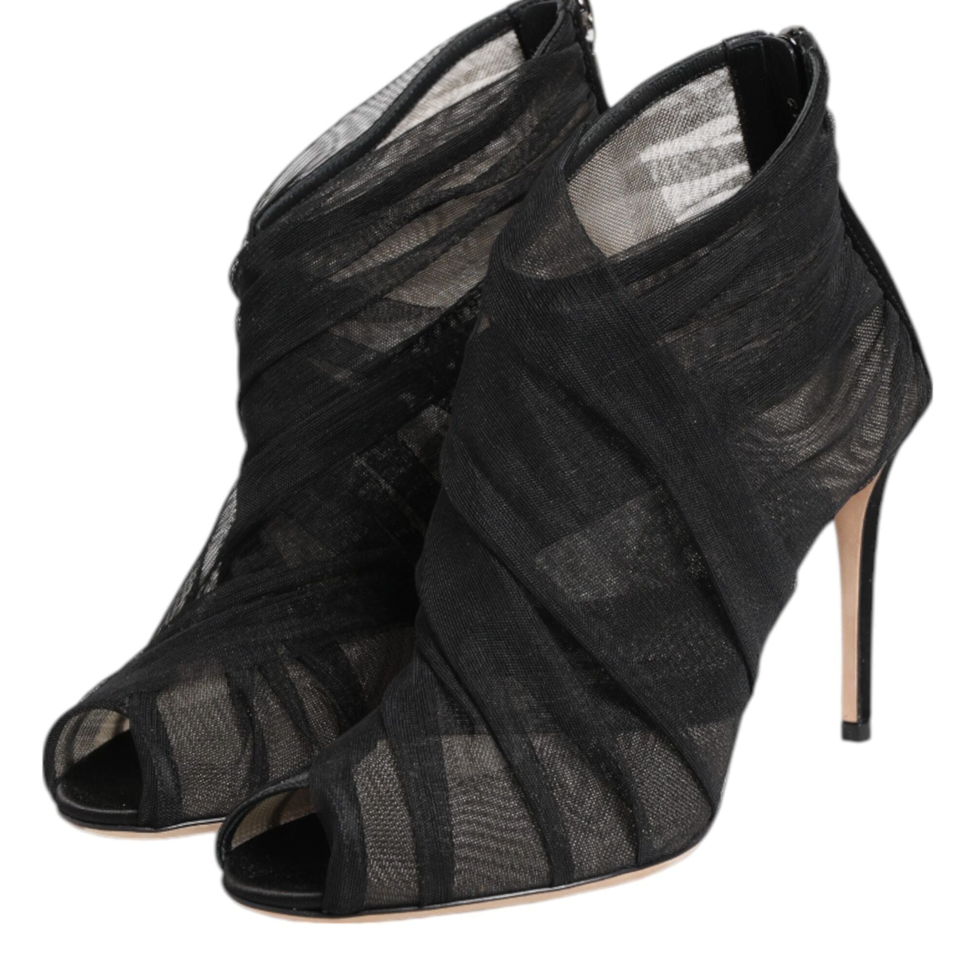 Dolce & Gabbana Black Mesh Stiletto Heels Ankle Boots Shoes