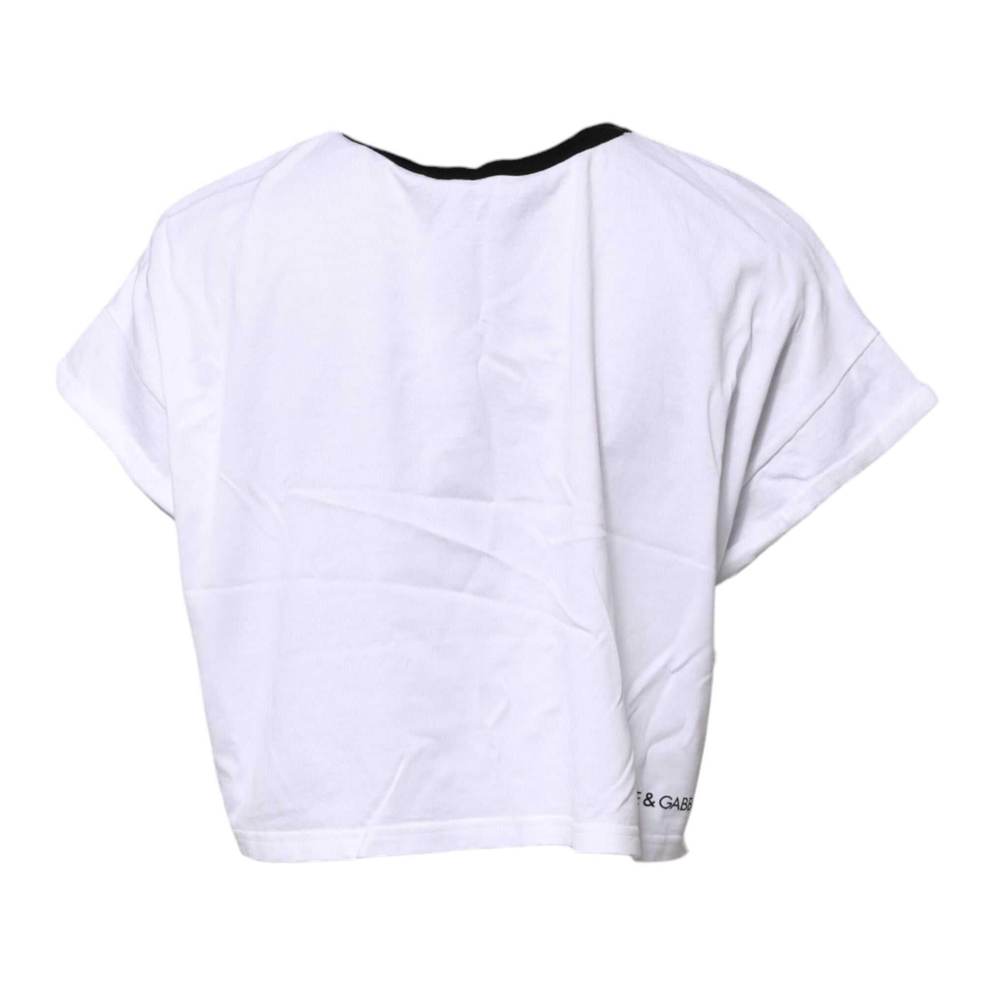 Dolce & Gabbana White Cotton Crew Neck Cropped Top T-shirt