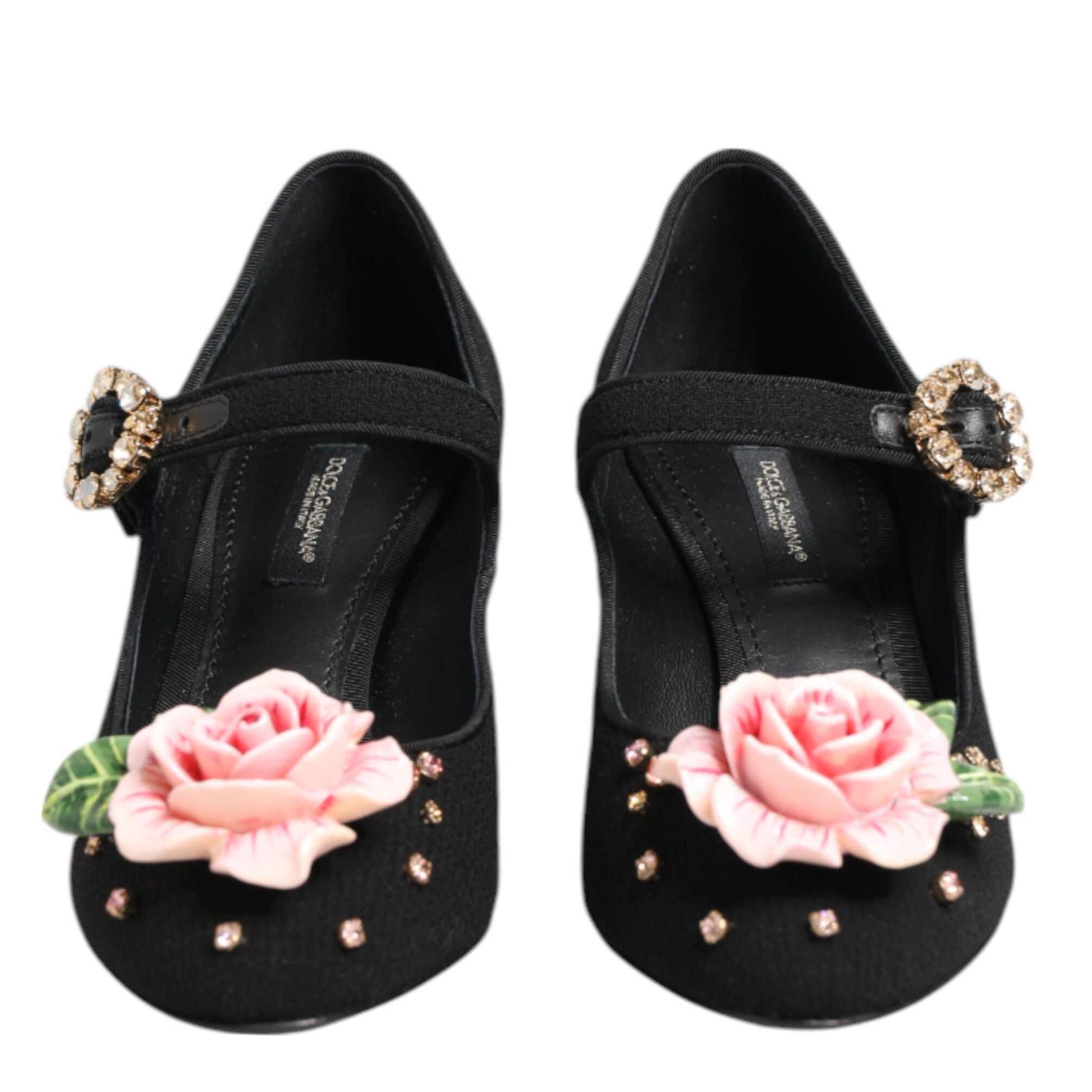 Dolce & Gabbana Black Flower Crystal Embellished Mary Jane Shoes