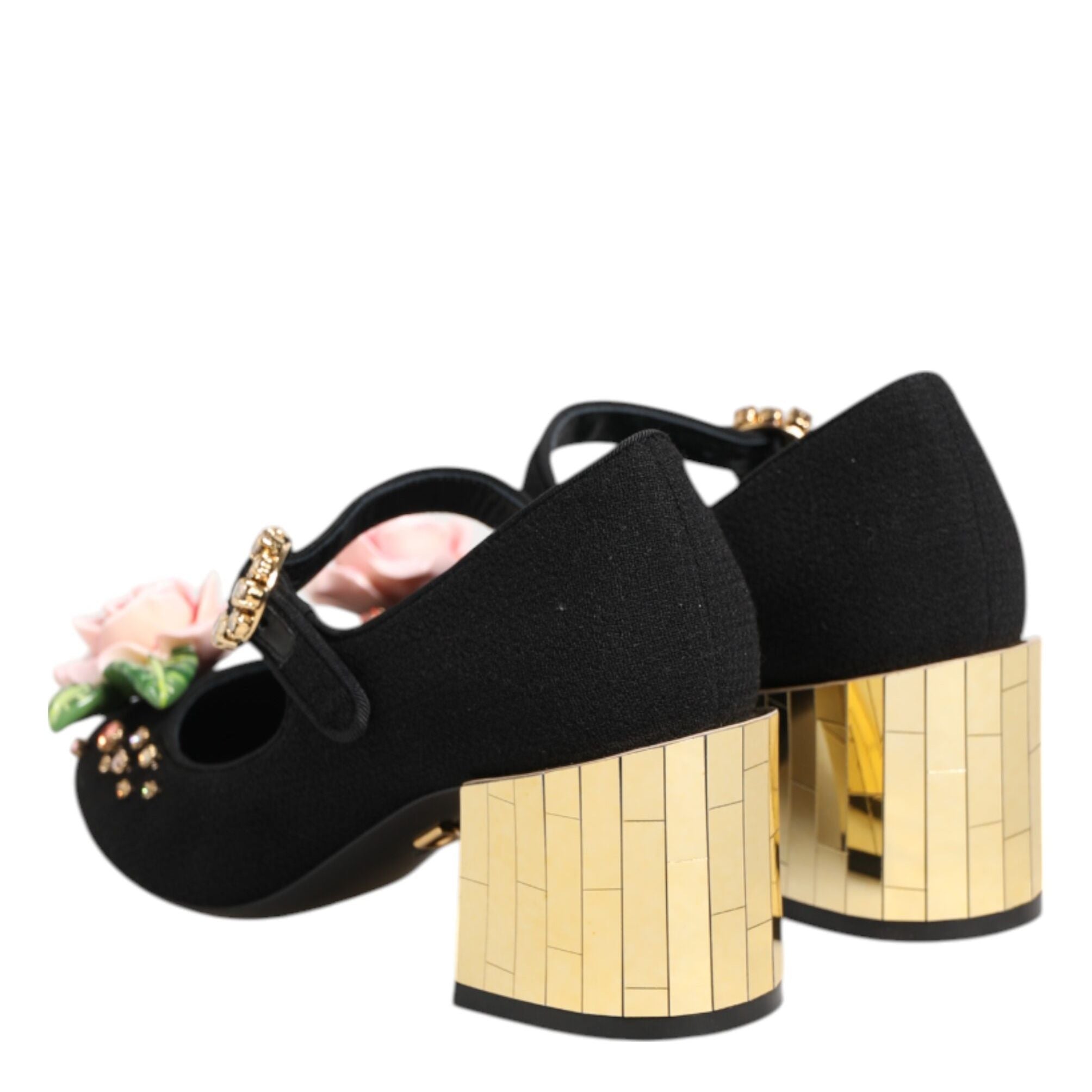 Dolce & Gabbana Black Flower Crystal Embellished Mary Jane Shoes