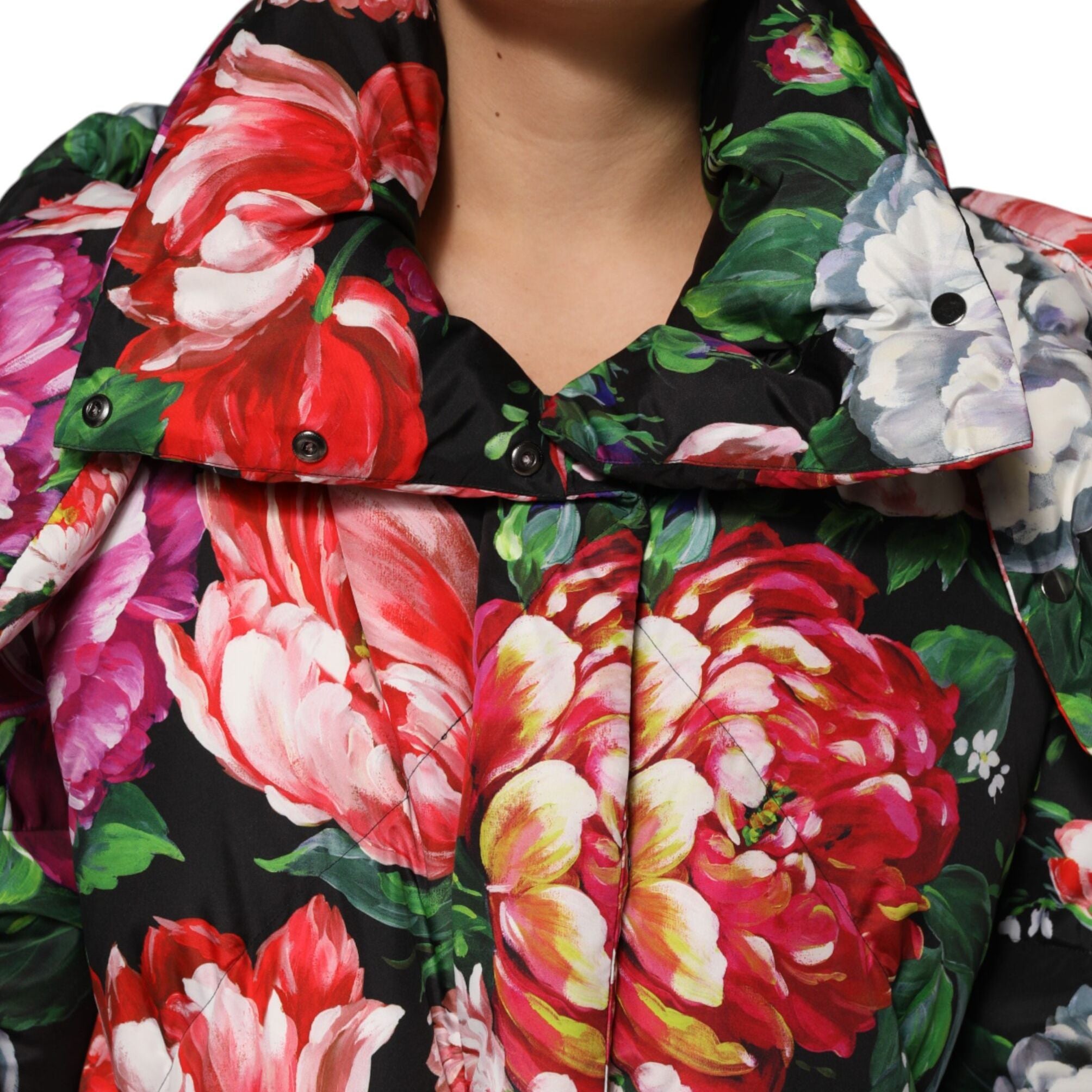 Dolce & Gabbana Multicolor Floral Hooded Puffer Coat Jacket
