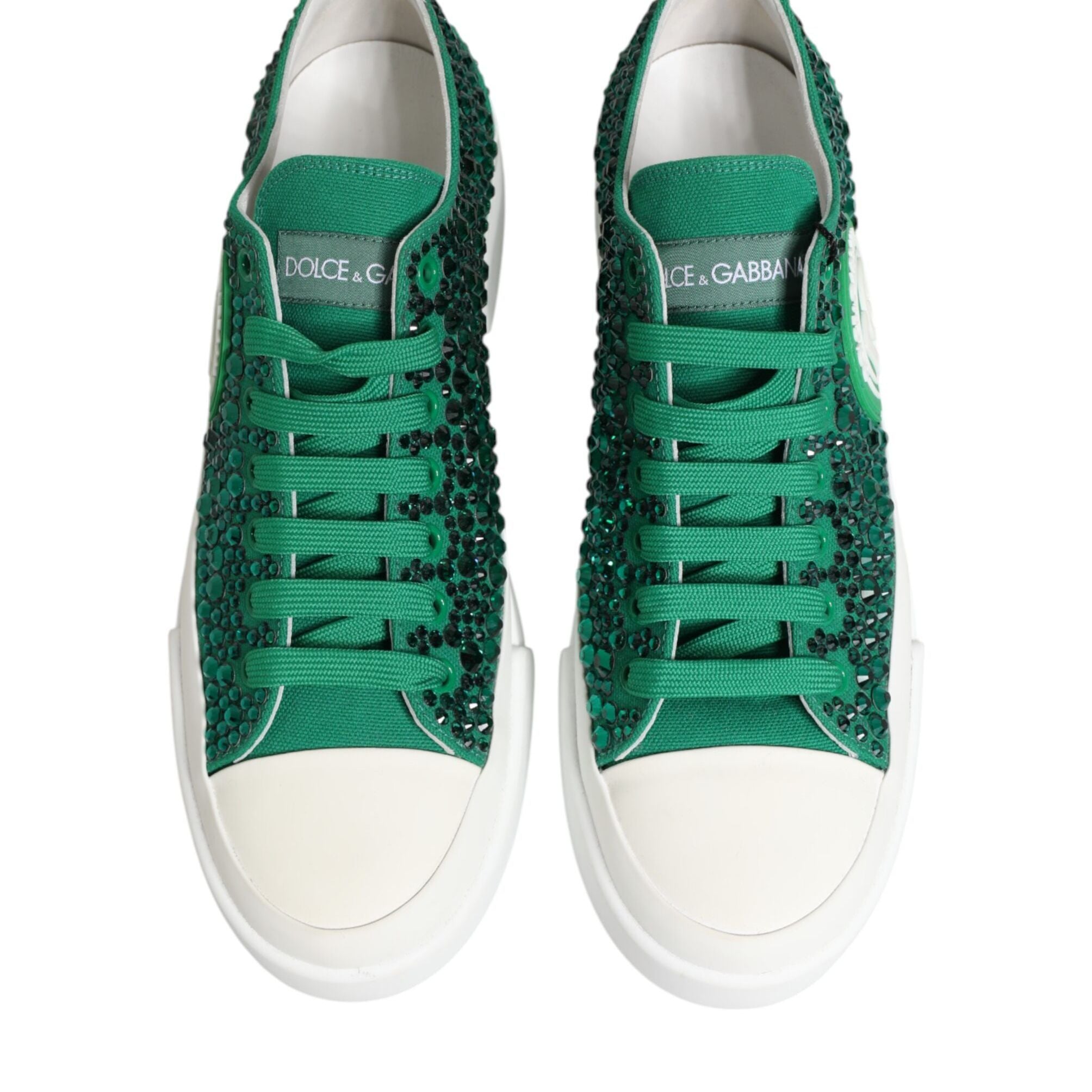 Dolce & Gabbana Green Portofino Crystal DG Logo Sneakers Shoes