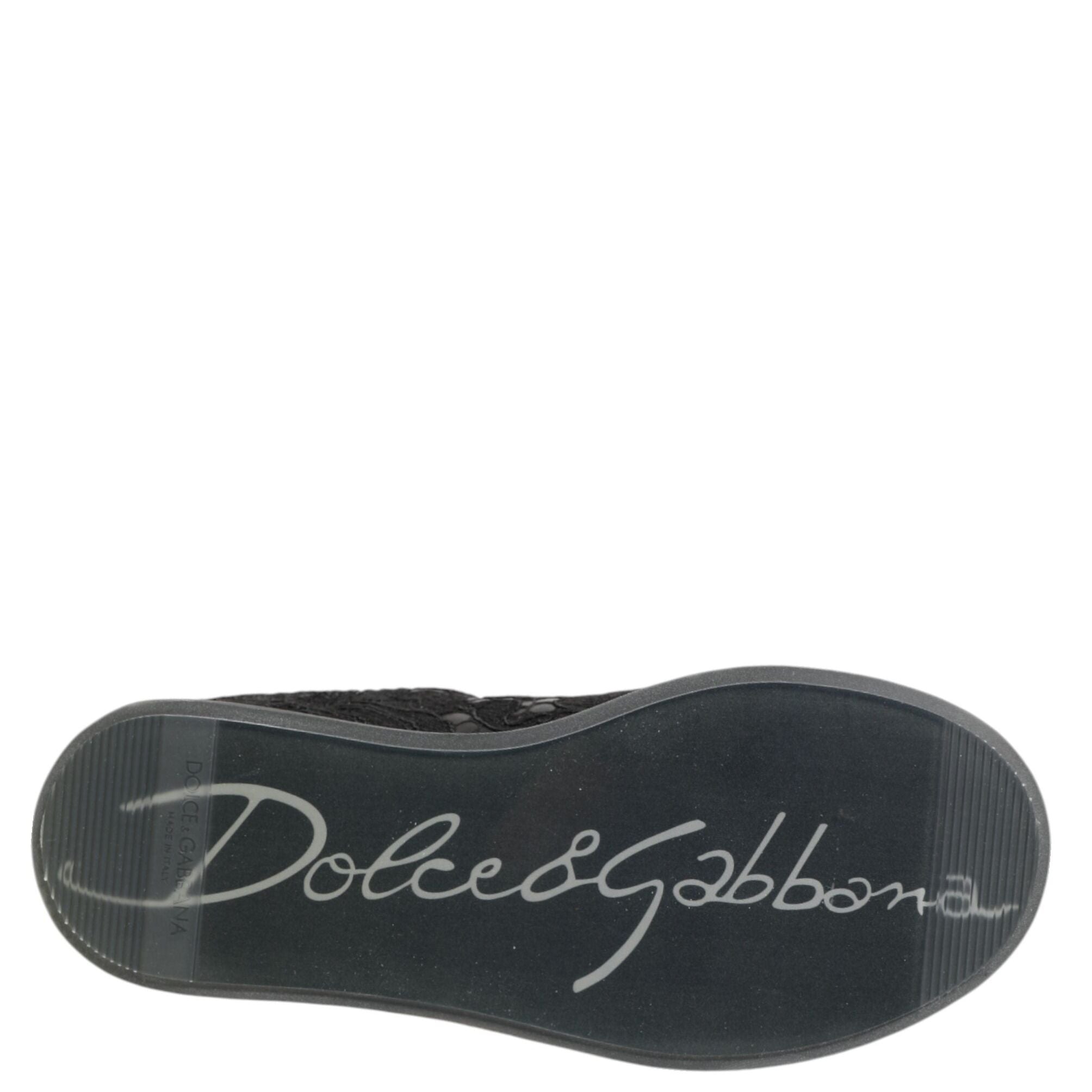 Dolce & Gabbana Black Floral Lace Low Top Sneakers Shoes
