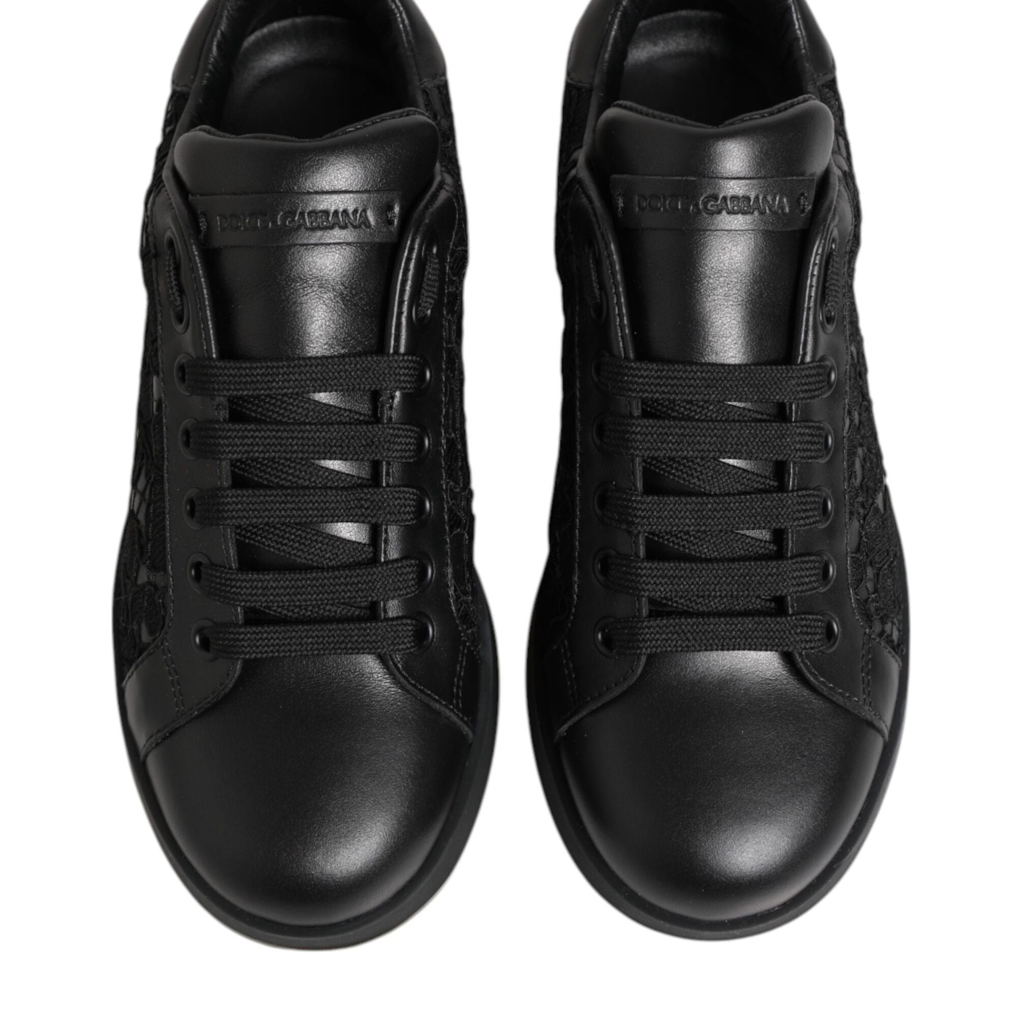 Dolce & Gabbana Black Floral Lace Low Top Sneakers Shoes