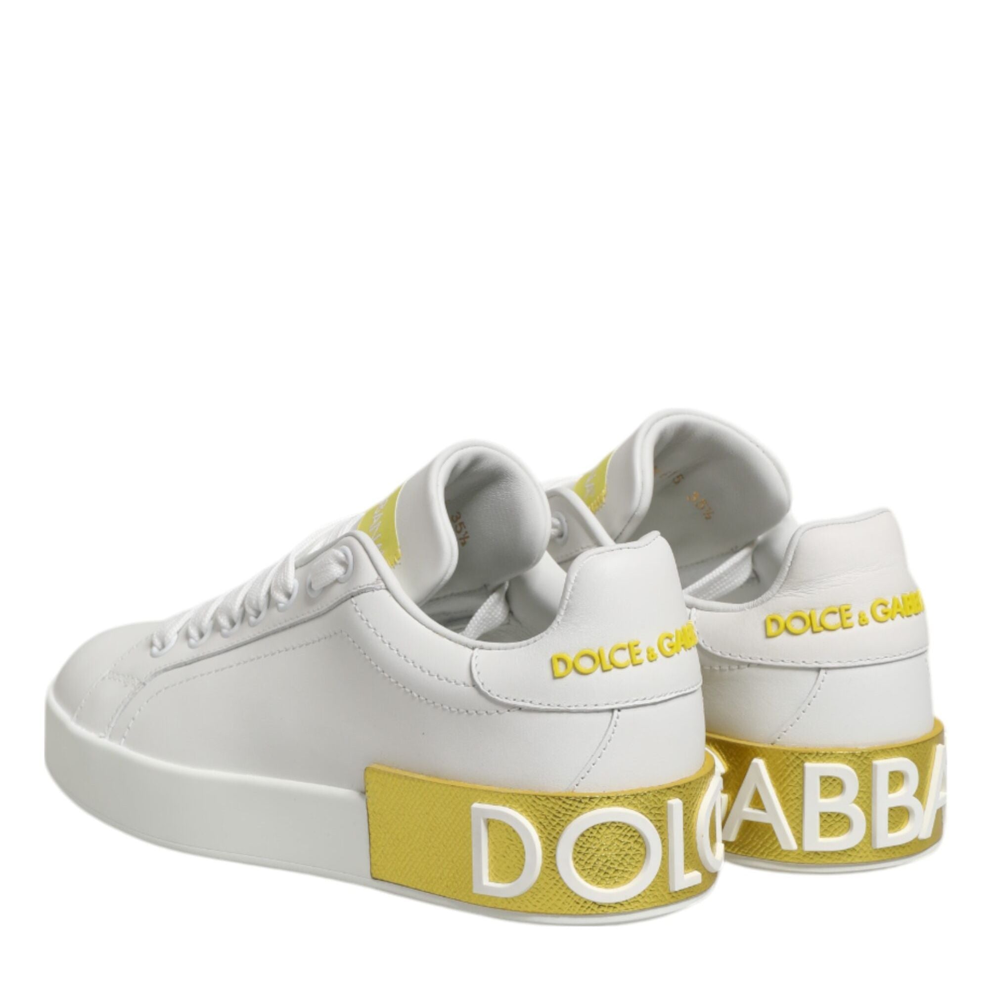 Dolce & Gabbana White Yellow Leather Low Top Sneakers Shoes