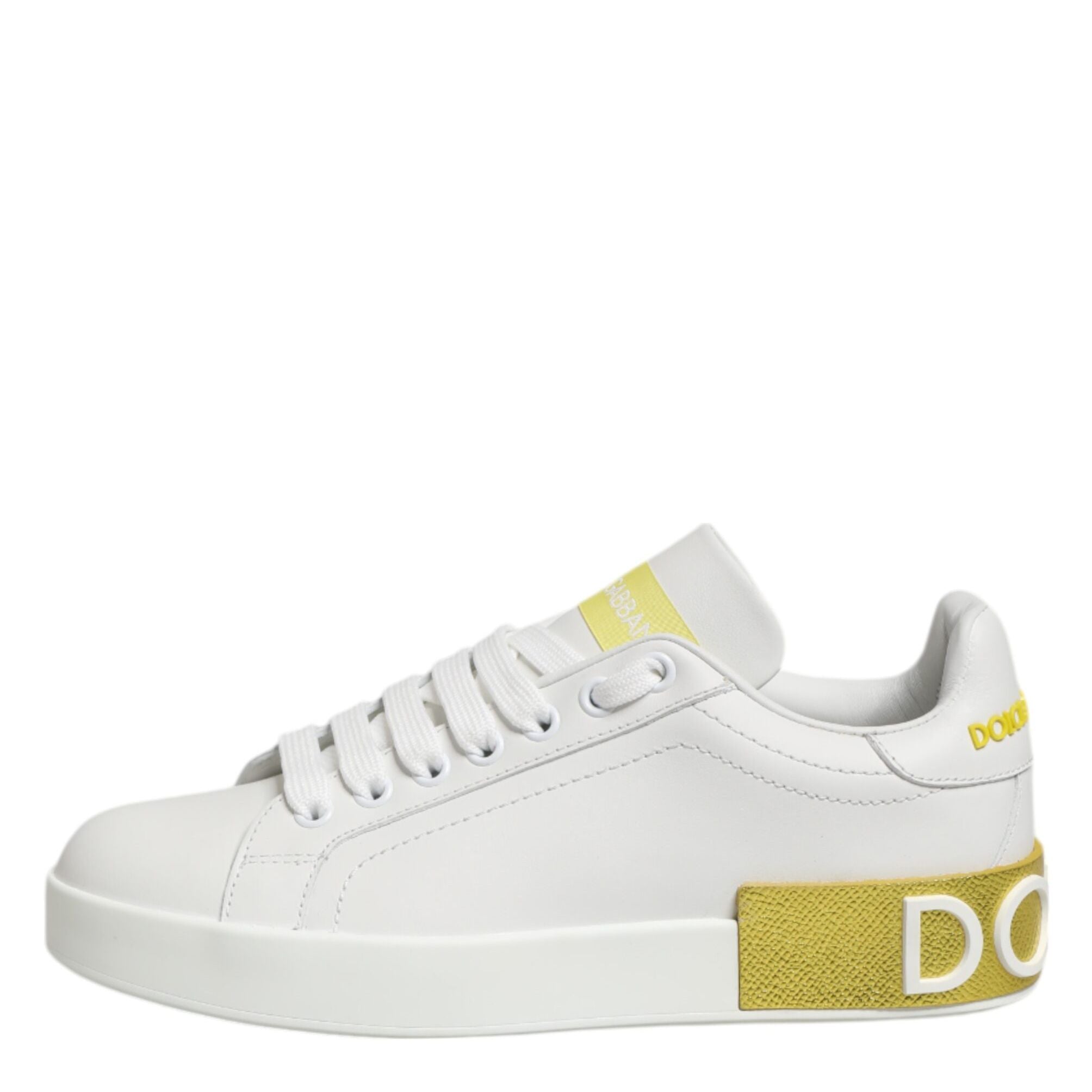Dolce & Gabbana White Yellow Leather Low Top Sneakers Shoes