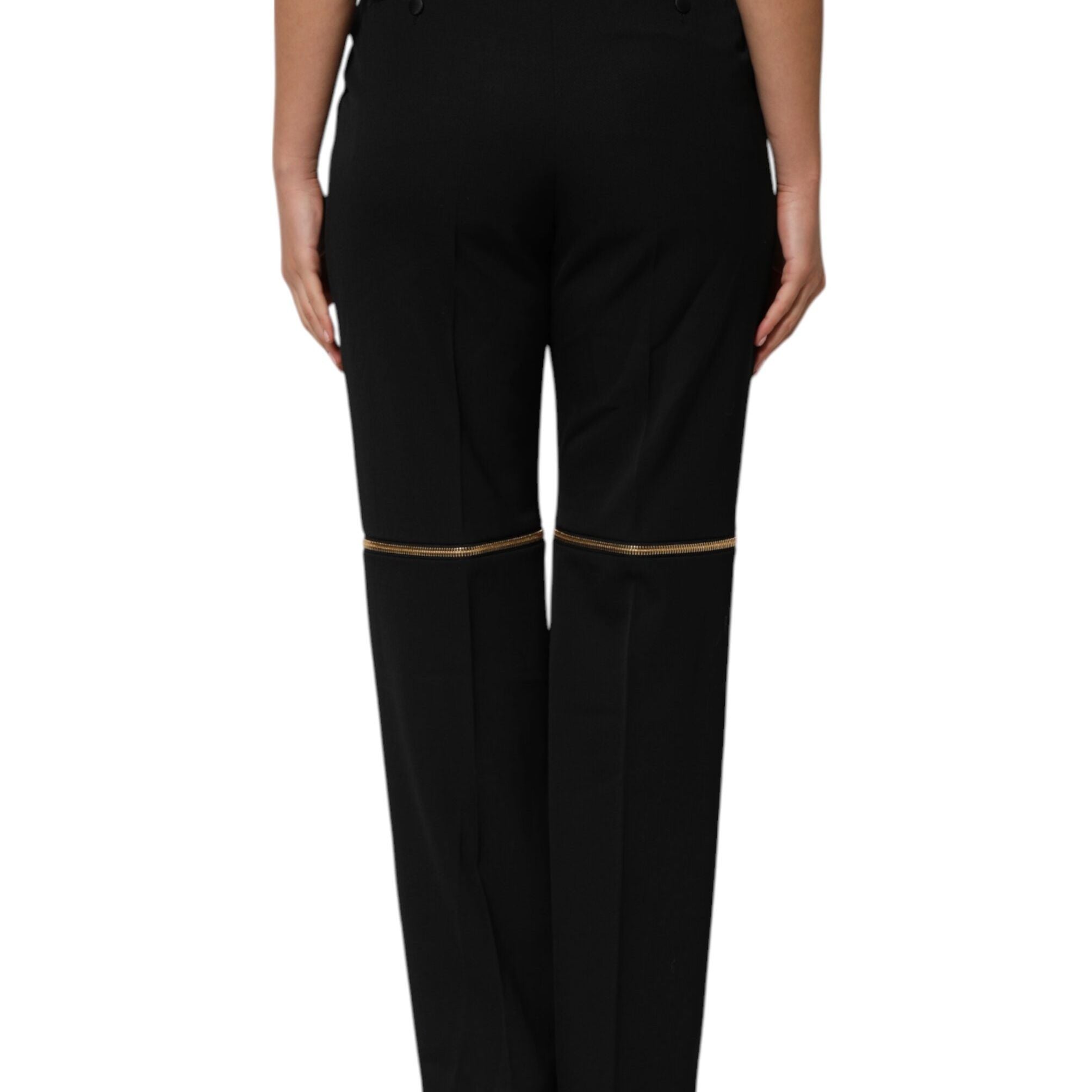 Dolce & Gabbana Black Zip Detailed Wool Straight Leg Pants
