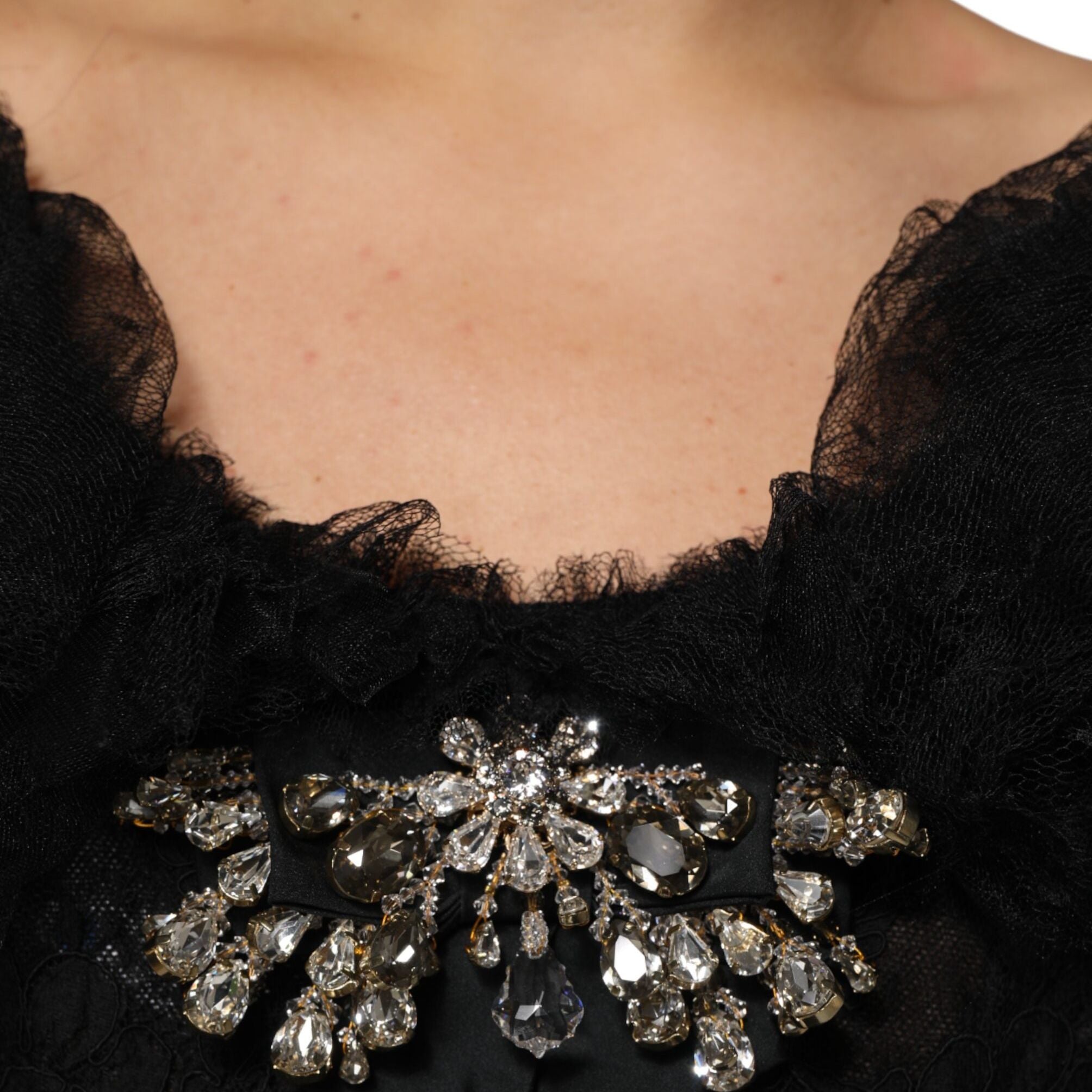 Dolce & Gabbana Black Crystal Embellished Midi A-line Dress