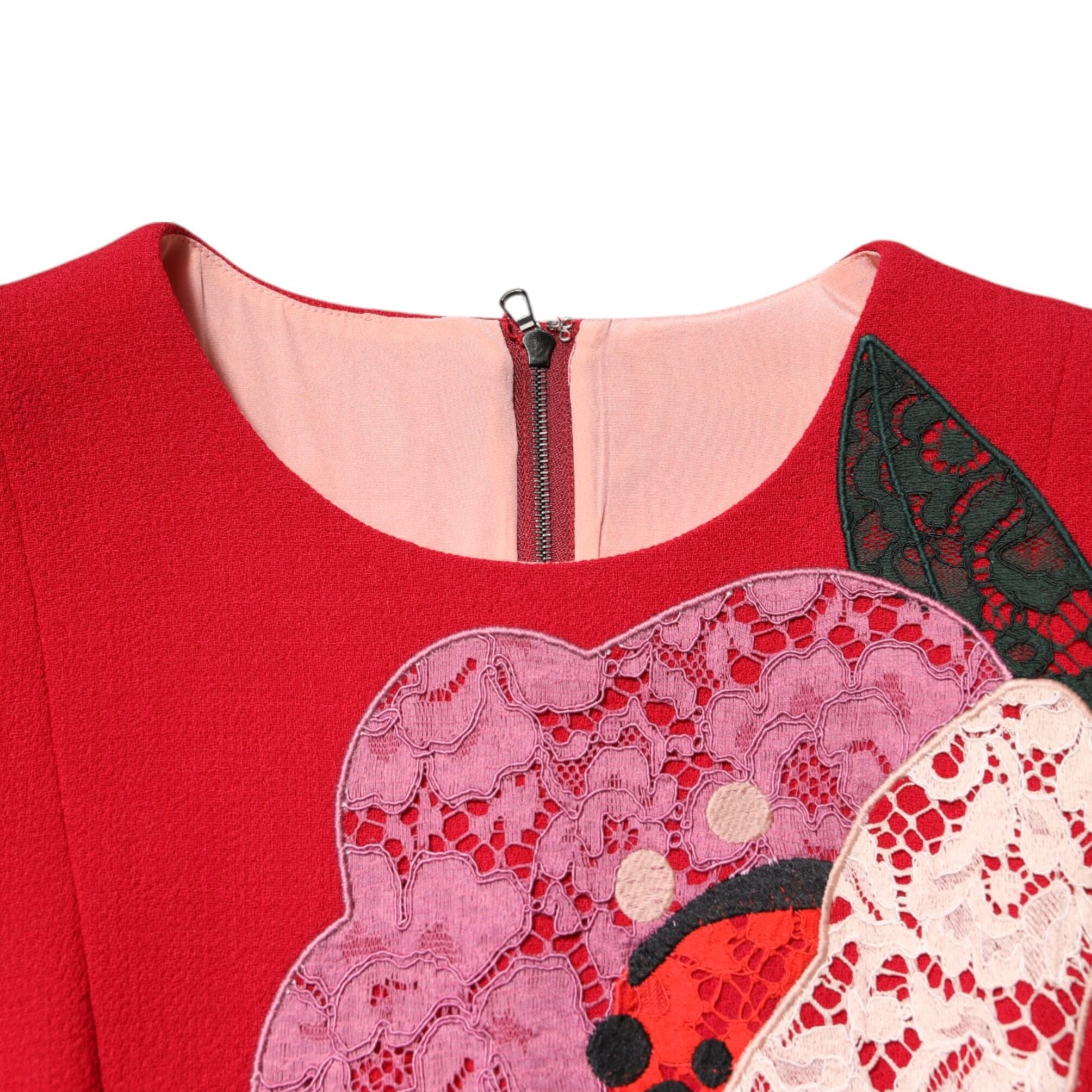 Dolce & Gabbana Red Lace Floral Applique A-line Mini Dress