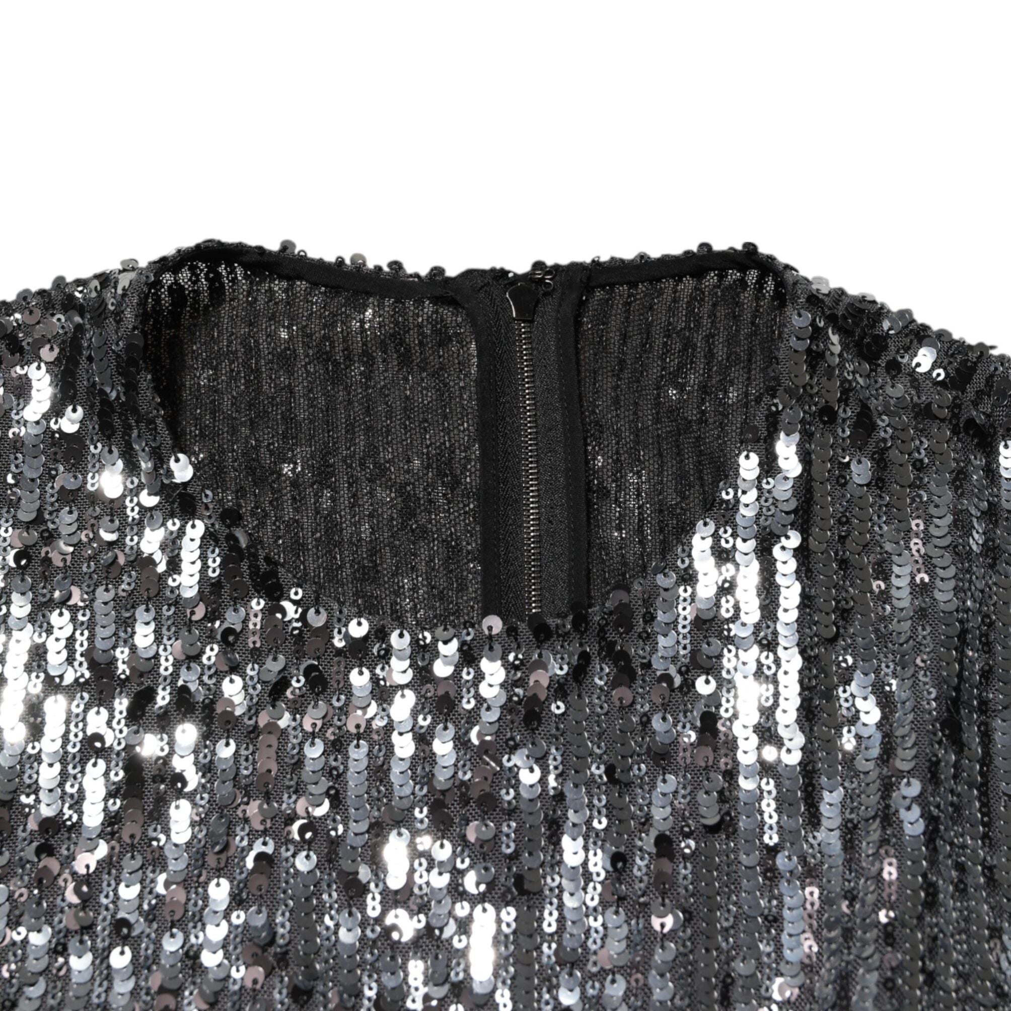 Dolce & Gabbana Black Sequined Long Sleeves Midi A-line  Dress