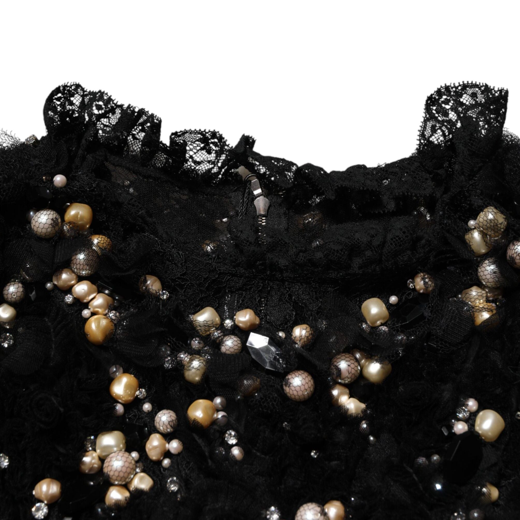 Dolce & Gabbana Black Viscose Pearl Embellishment Shift Dress