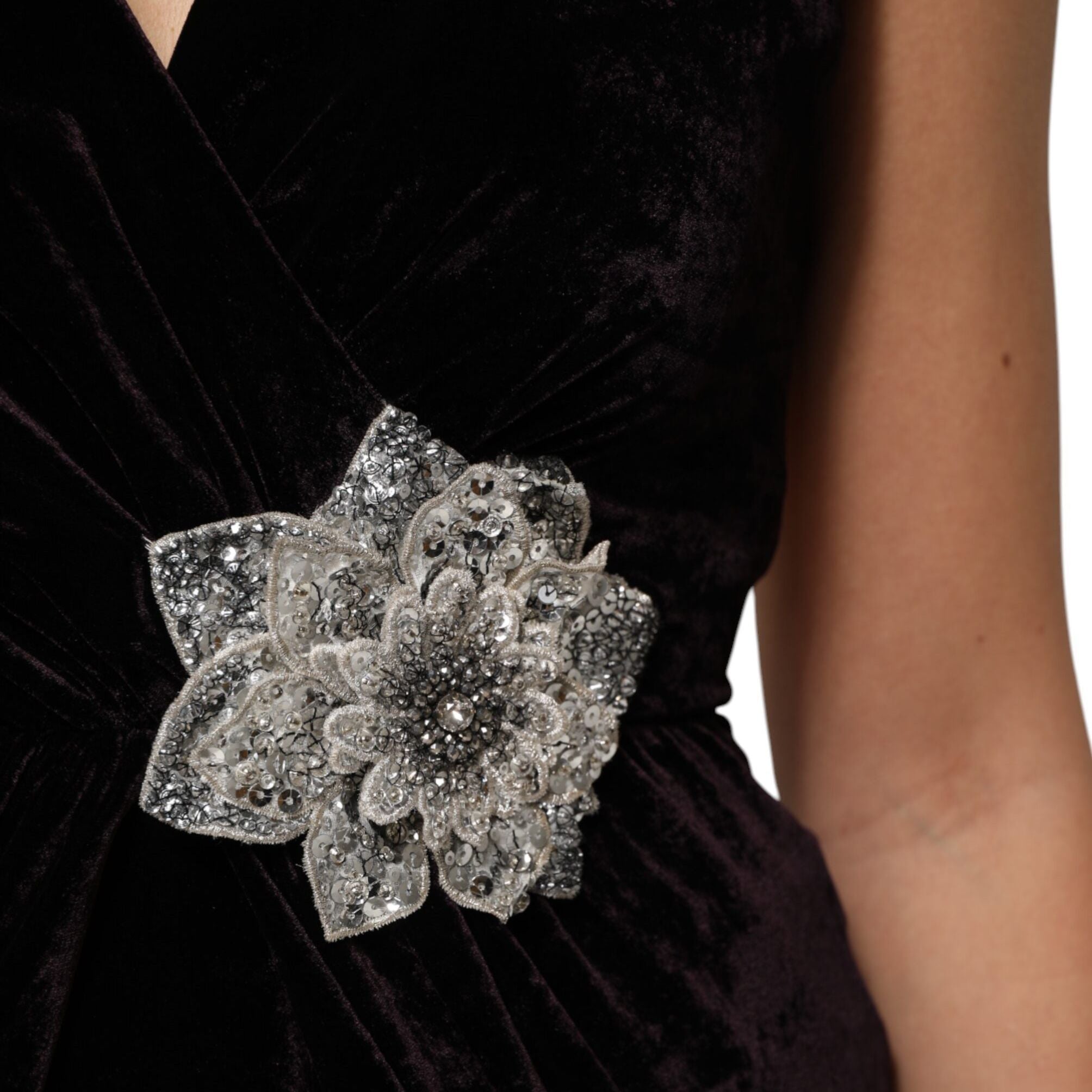 Dolce & Gabbana Black Velvet Flower Embellishment Aline Dress