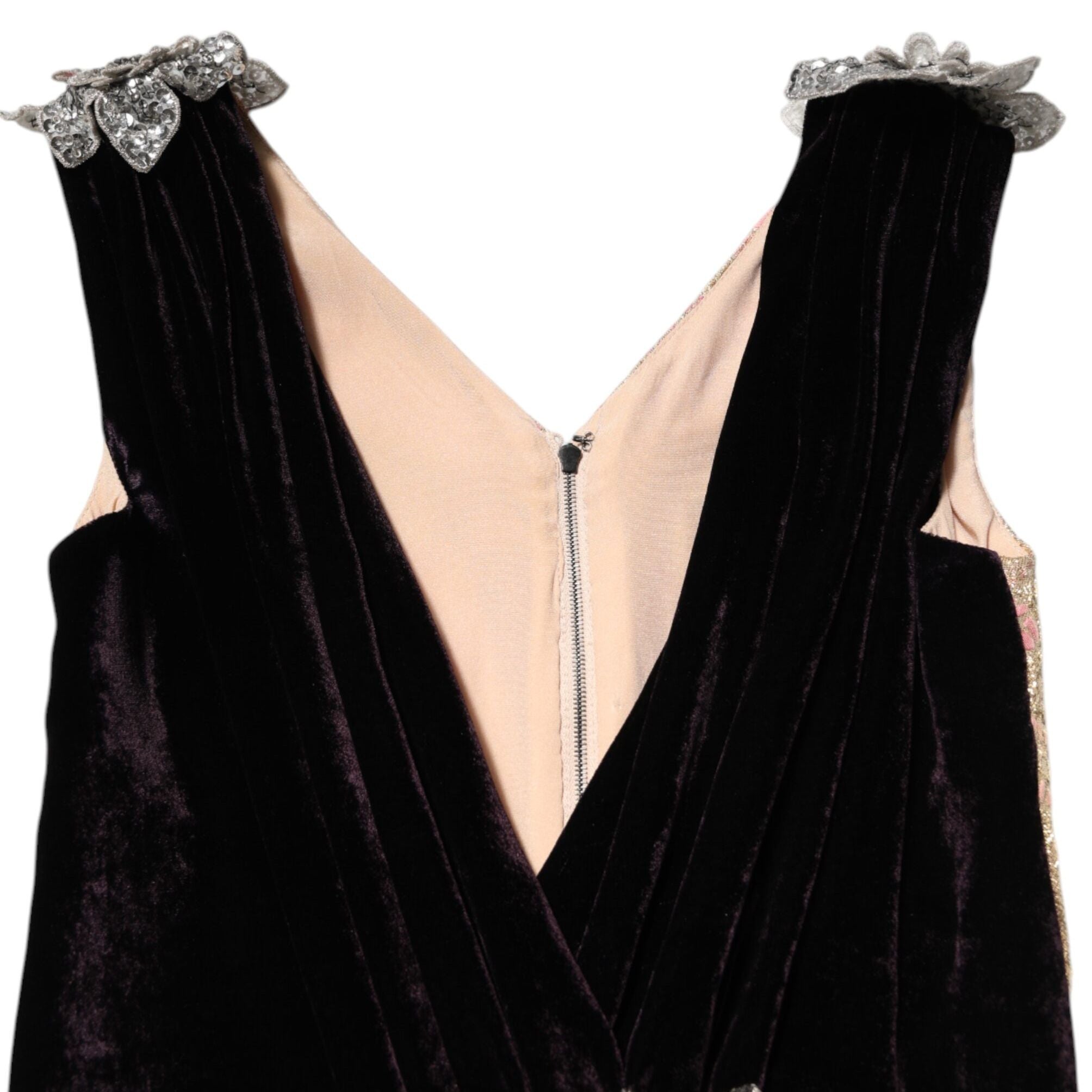 Dolce & Gabbana Black Velvet Flower Embellishment Aline Dress