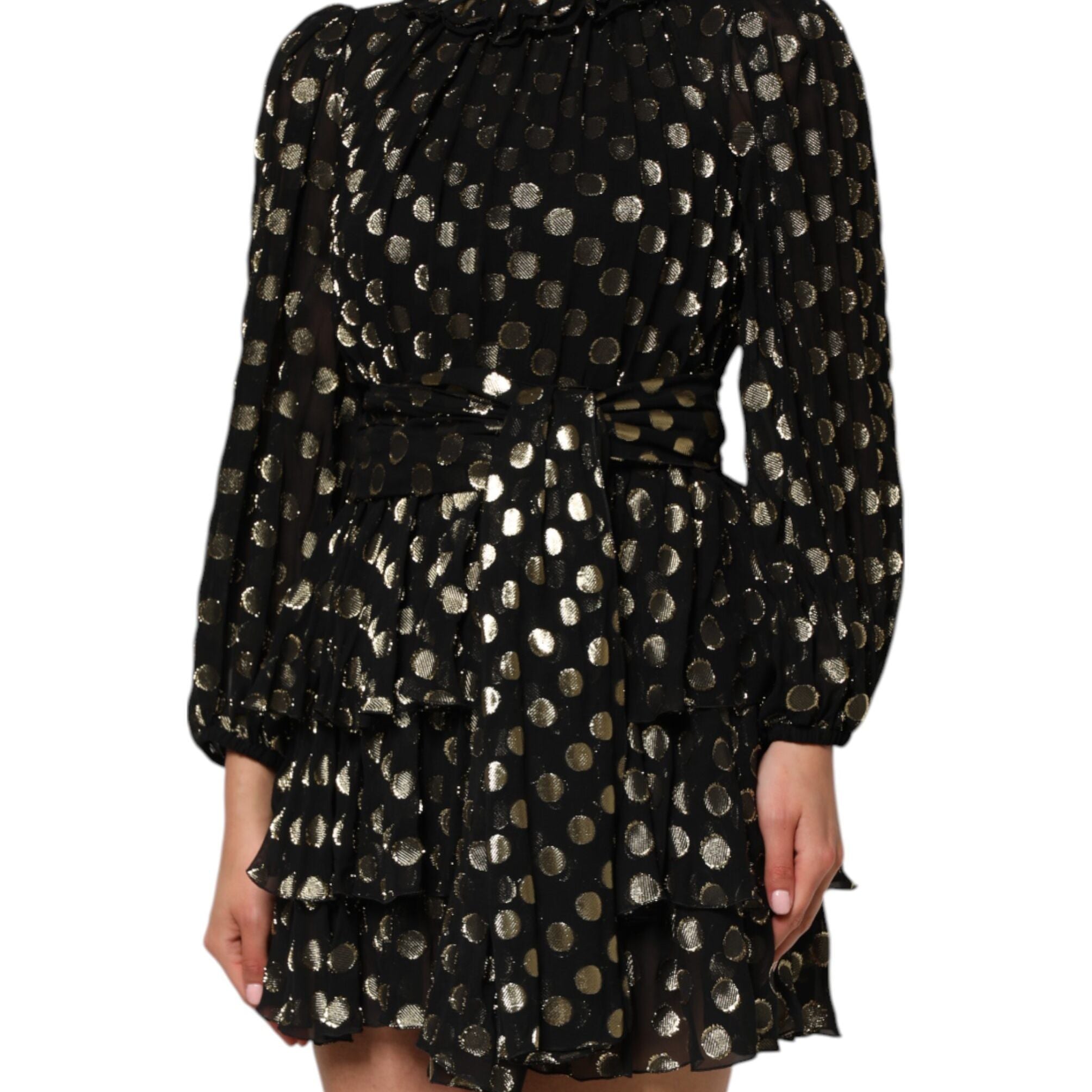 Dolce & Gabbana Black Gold Polka Dot Silk Brocade Mini Dress