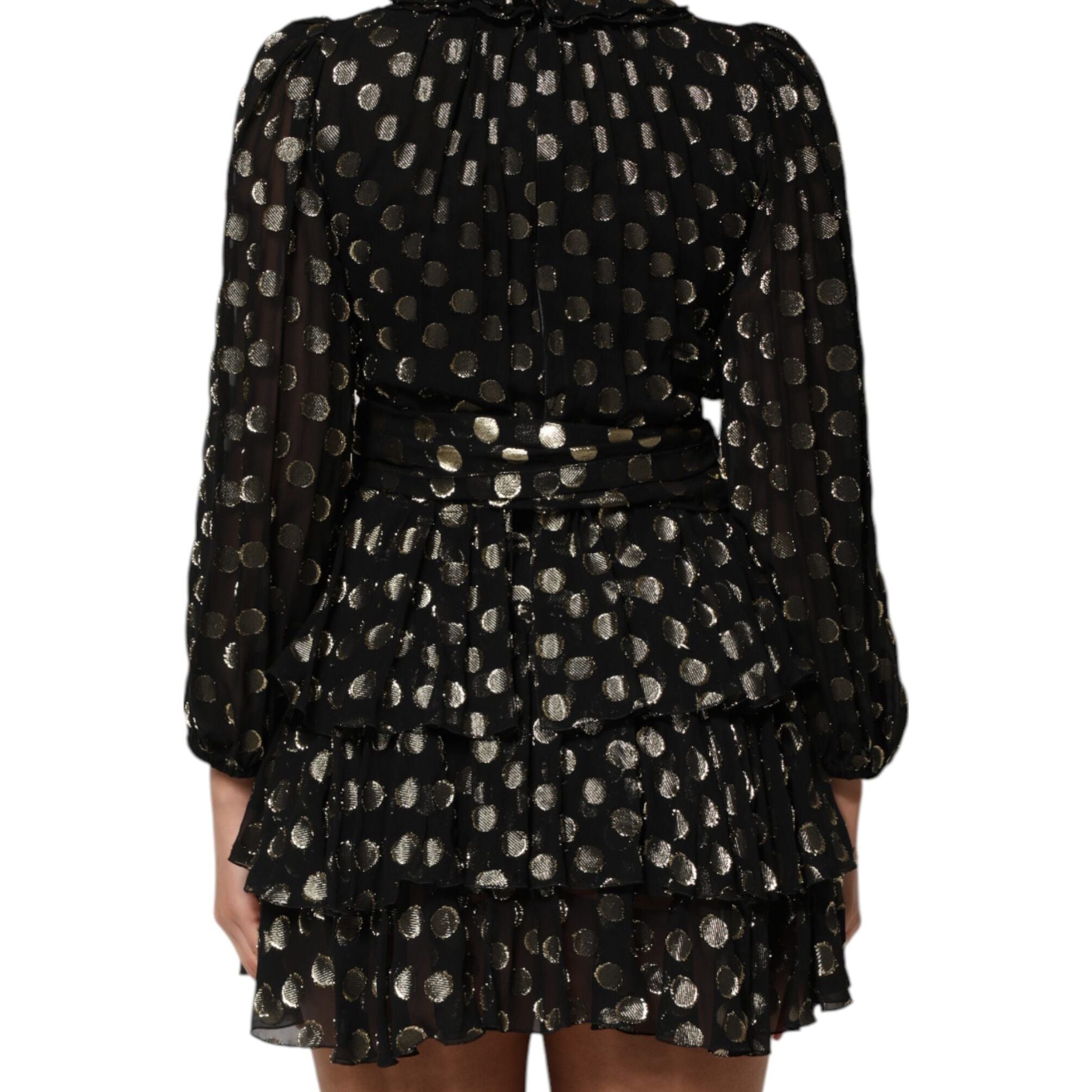 Dolce & Gabbana Black Gold Polka Dot Silk Brocade Mini Dress