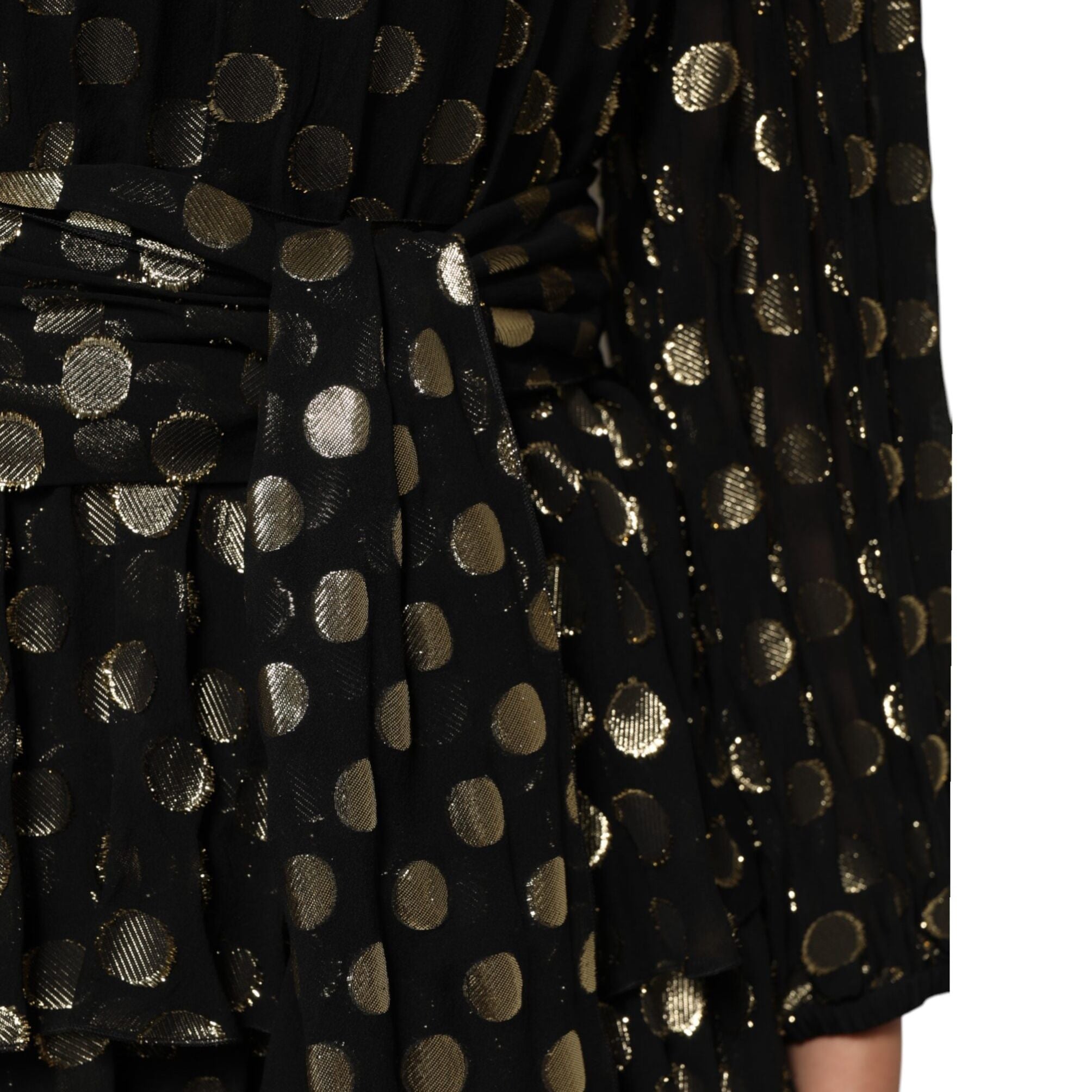 Dolce & Gabbana Black Gold Polka Dot Silk Brocade Mini Dress