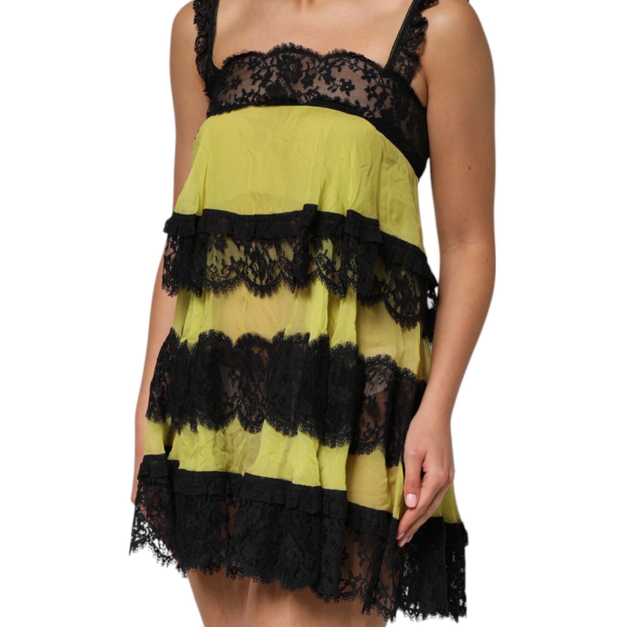 Dolce & Gabbana Yellow Black Babydoll Chemise Lingerie Dress