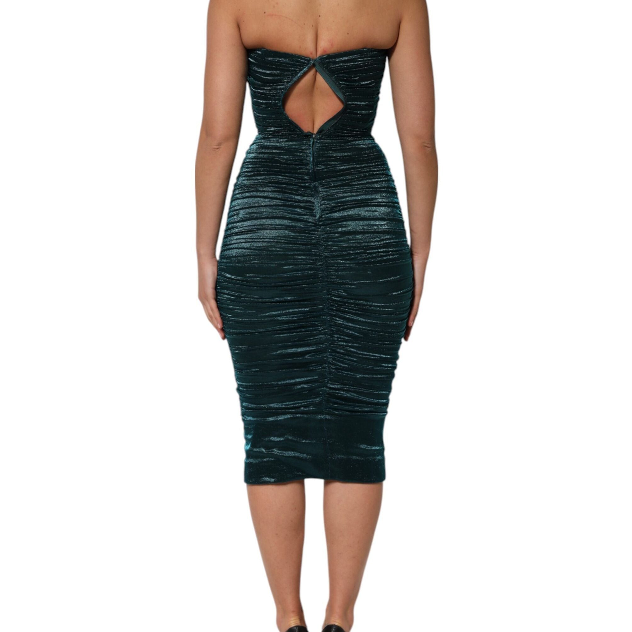 Dolce & Gabbana Green Silk Satin Fitted Strapless Dress