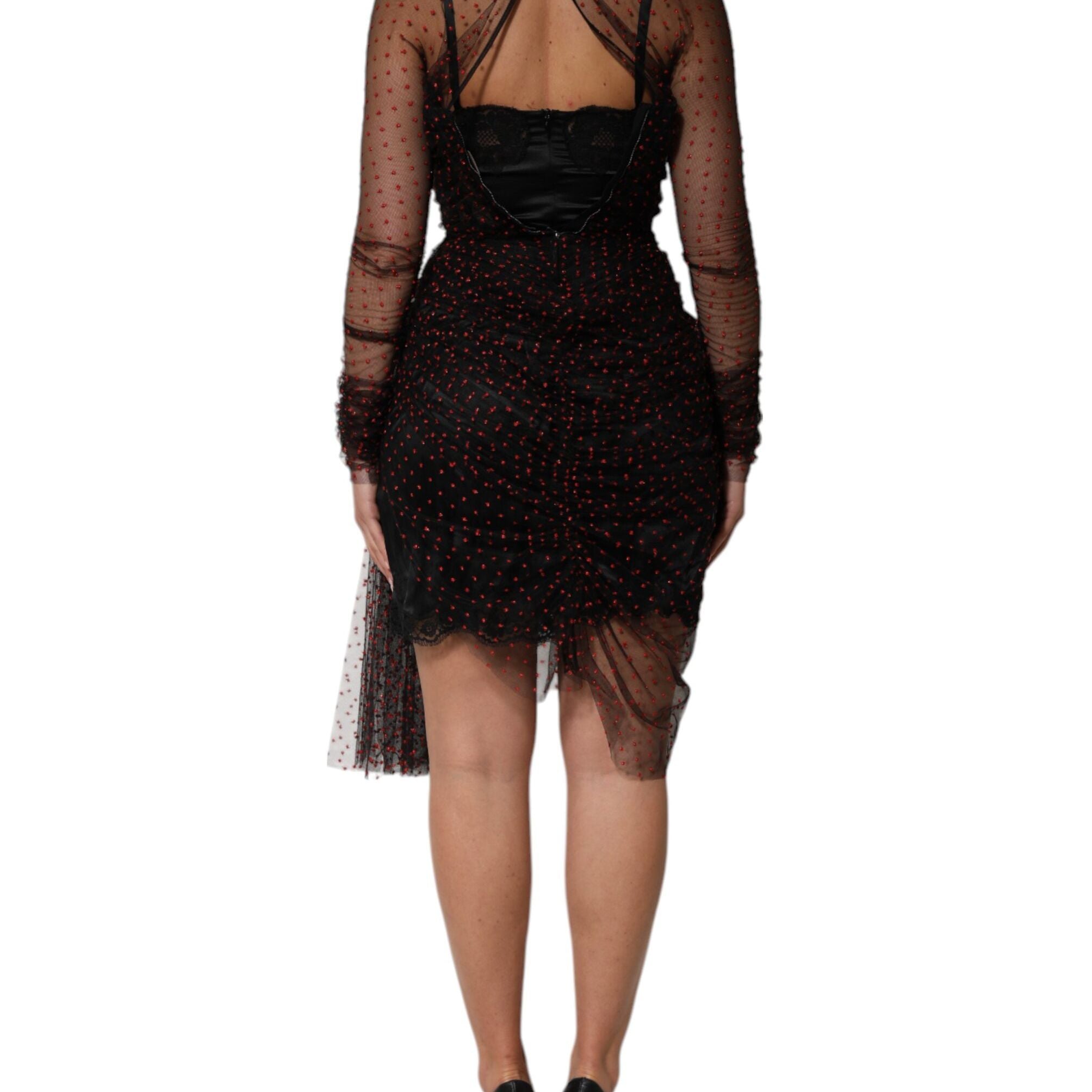 Dolce & Gabbana Black Lace Trim Long Sleeve Sheath Mini Dress