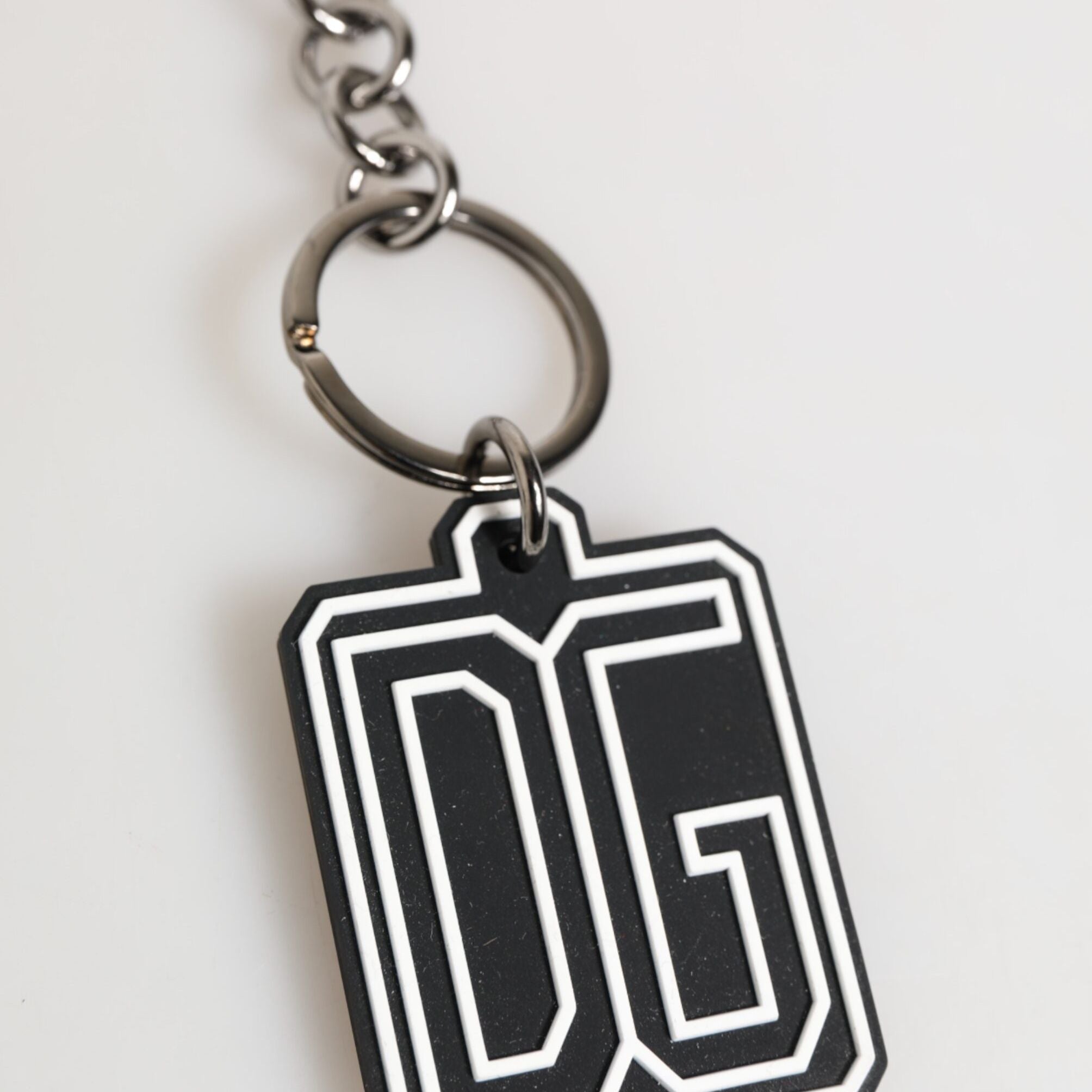Dolce & Gabbana Black White DG Rubber Logo Silver Men Keychain Keyring