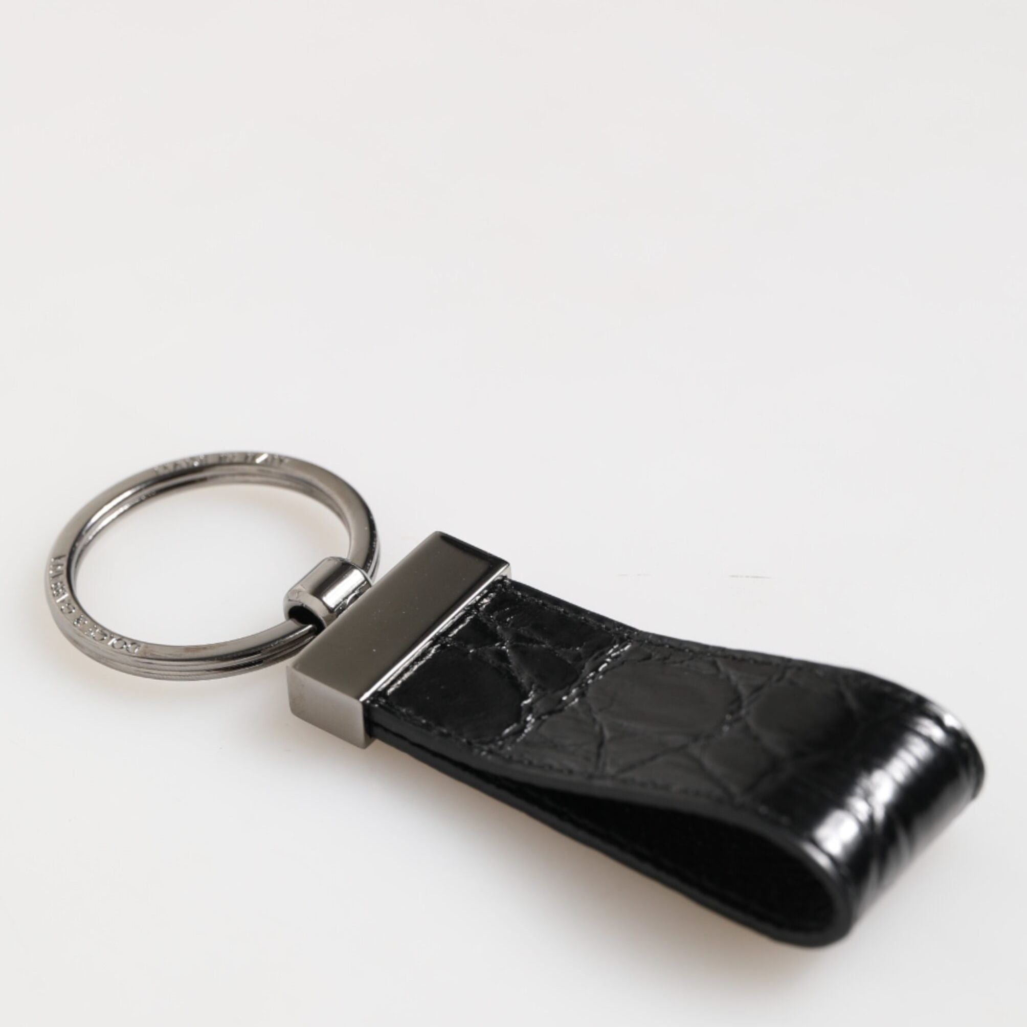 Dolce & Gabbana Black Leather Logo Metal Ring Keychain Holder Men Keyring