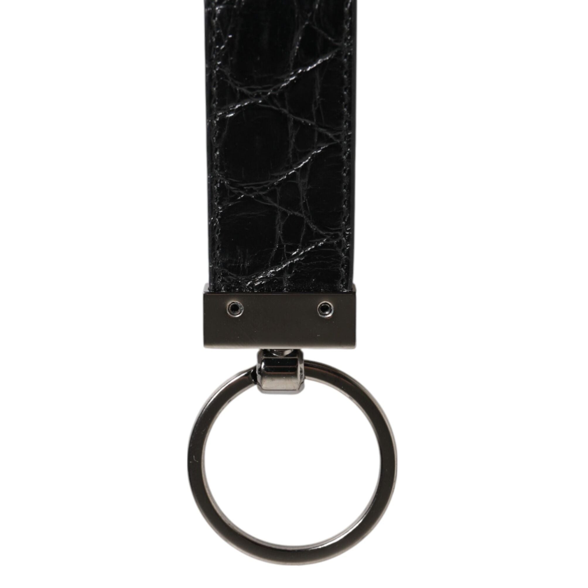 Dolce & Gabbana Black Leather Logo Metal Ring Keychain Holder Men Keyring