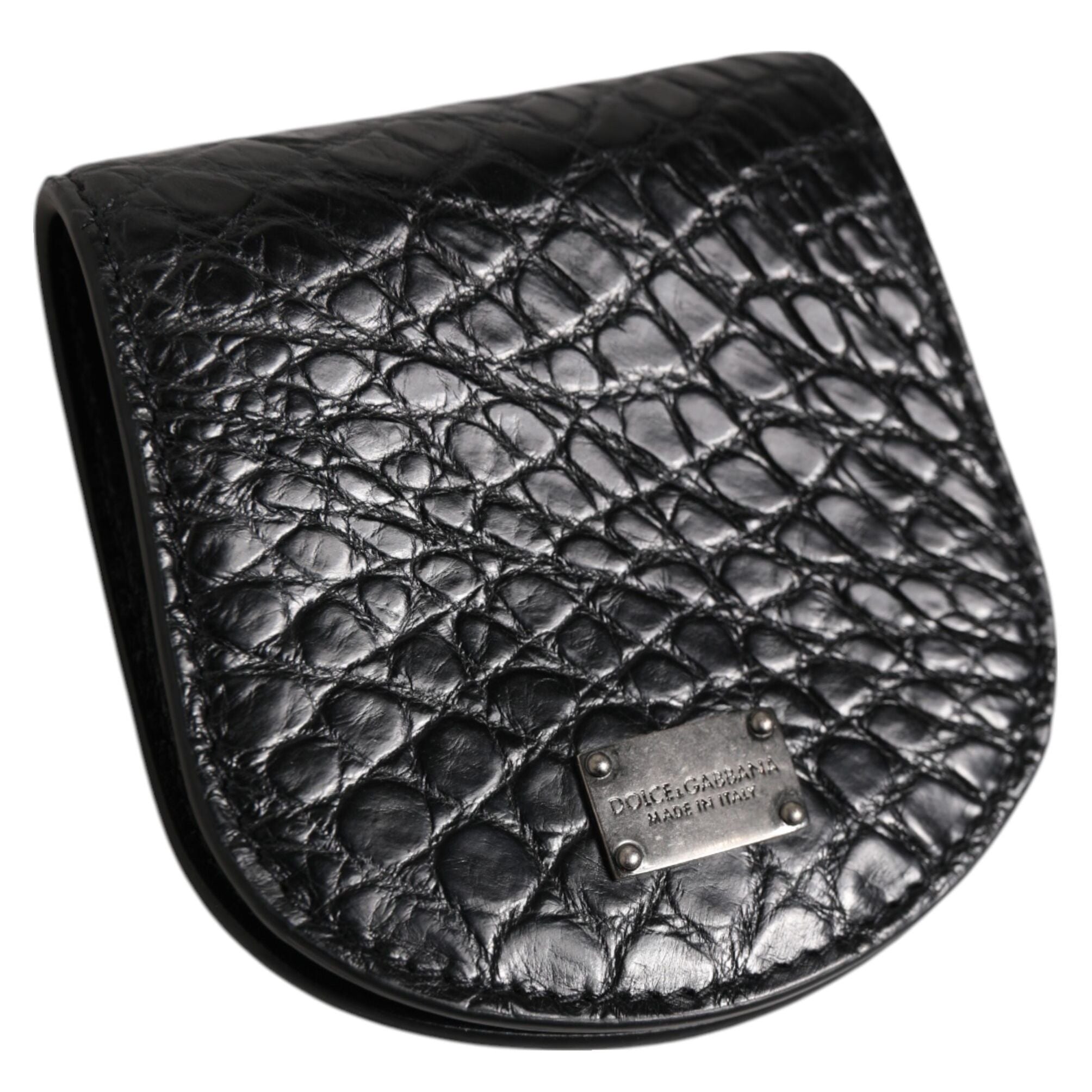 Dolce & Gabbana Black Exotic Skin Coin Condom Case Holder Pocket Wallet
