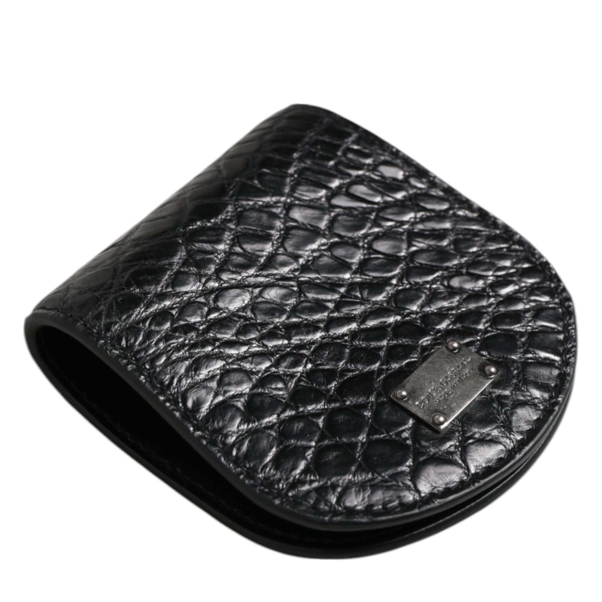 Dolce & Gabbana Black Exotic Skin Coin Condom Case Holder Pocket Wallet