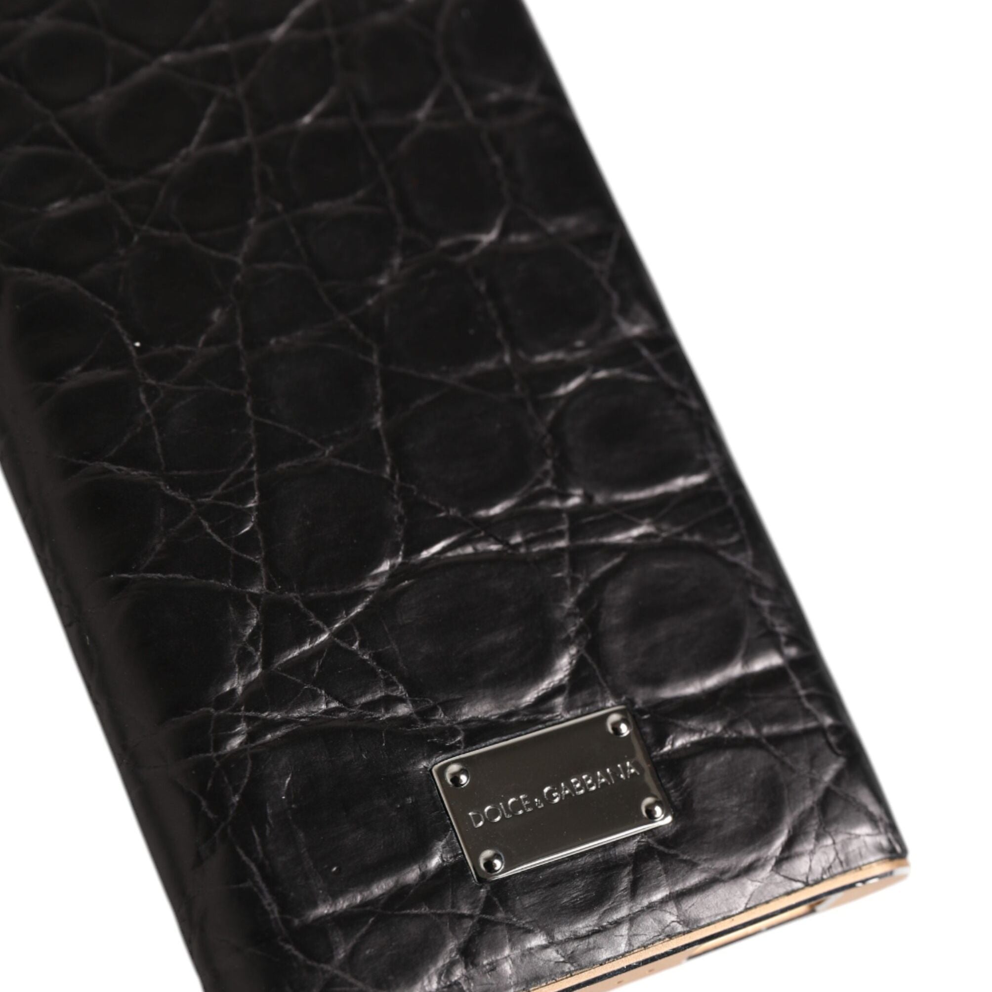 Dolce & Gabbana Black Leather Exotic Skin 3000mAh Power Bank Charger USB