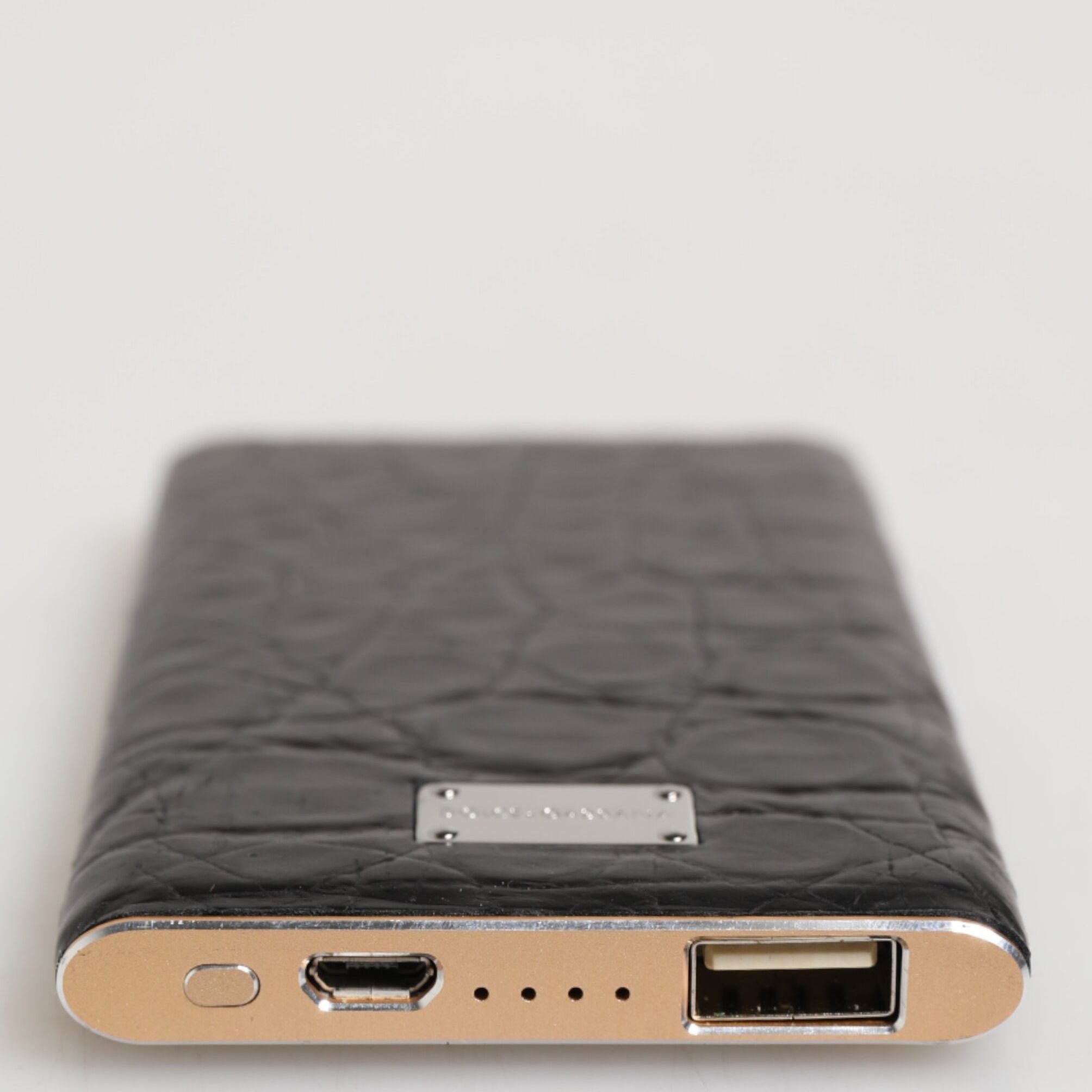 Dolce & Gabbana Black Leather Exotic Skin 3000mAh Power Bank Charger USB