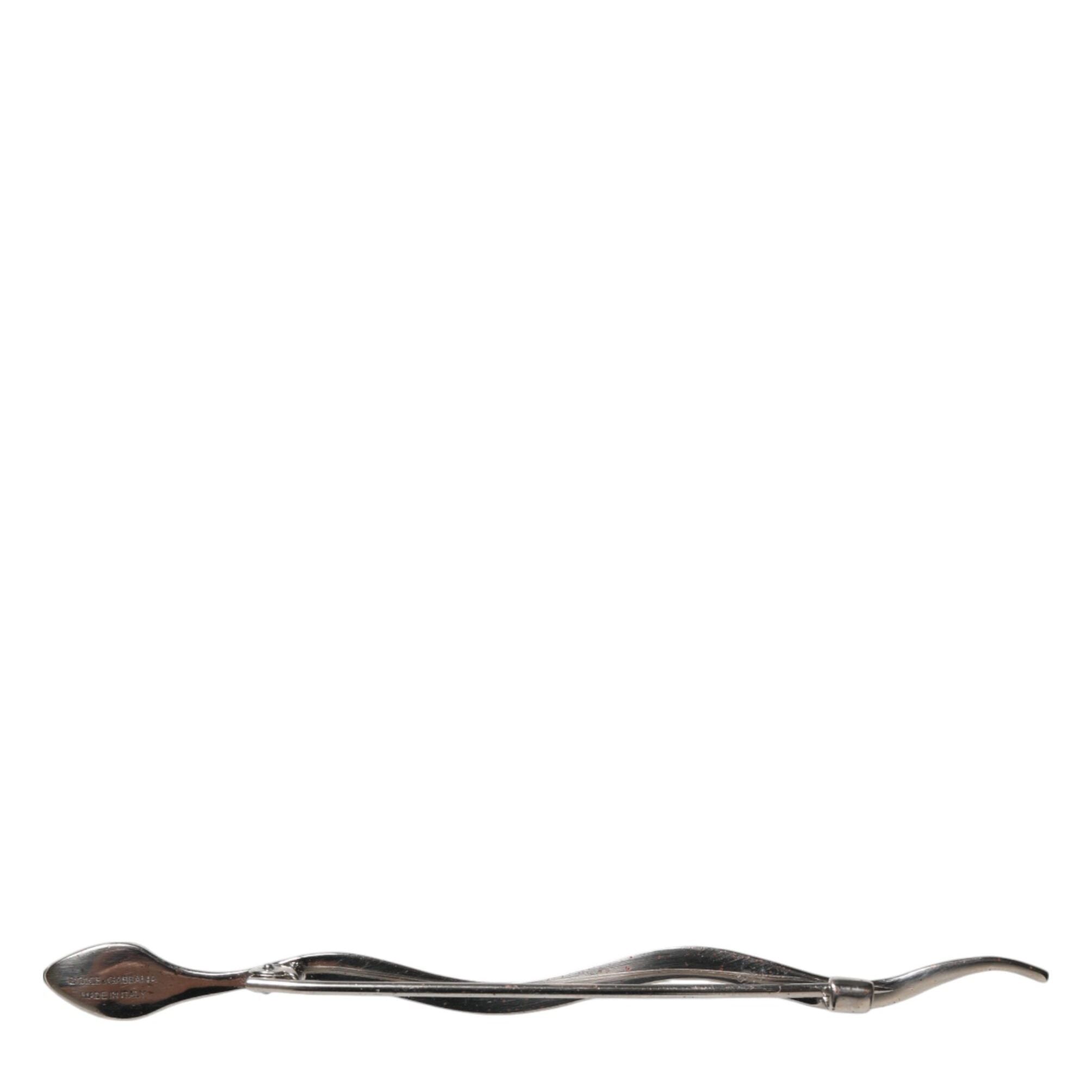 Dolce & Gabbana Silver Brass Crystal Spilla Serpente Mens Brooch Pin