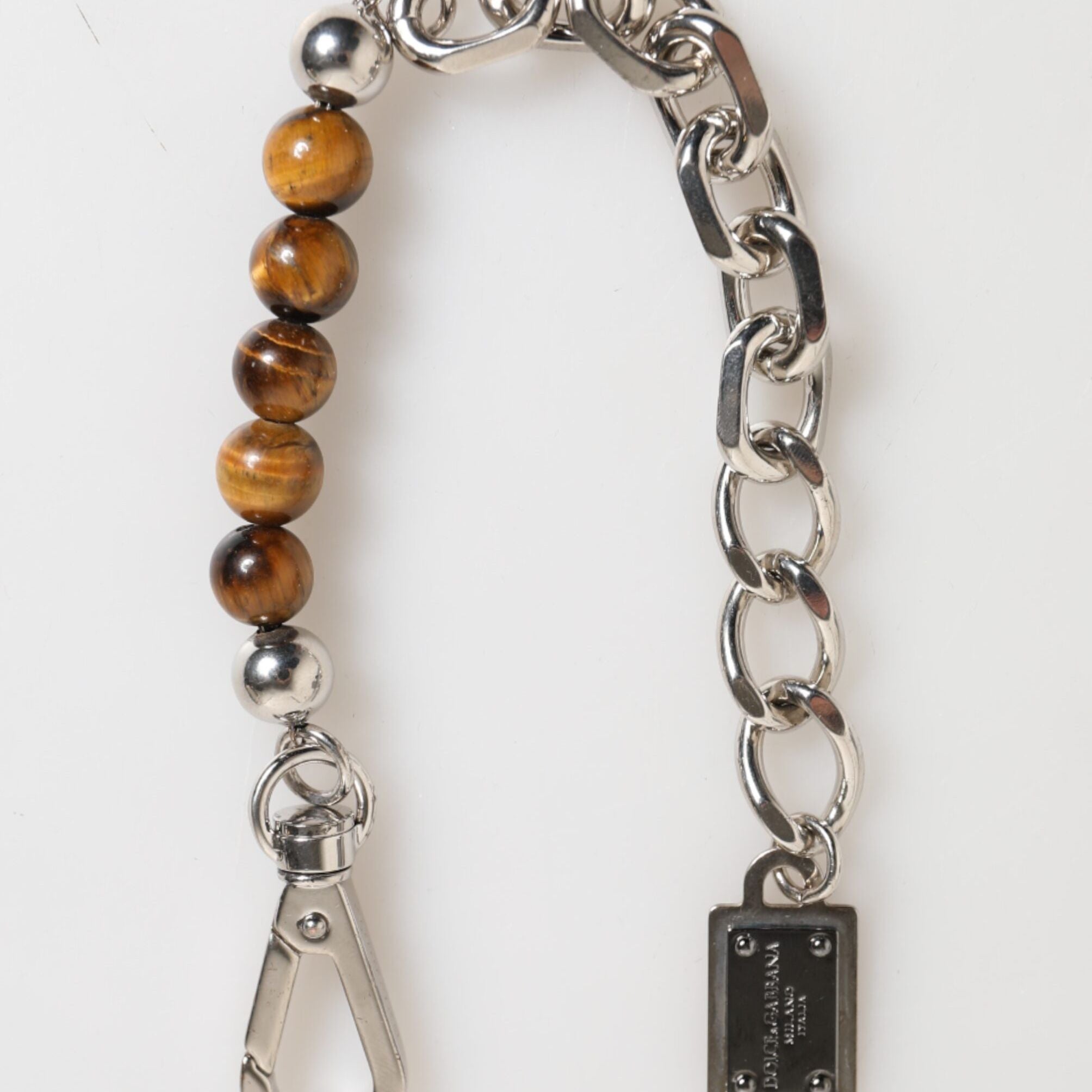 Dolce & Gabbana Silver Chain Brass Beaded Lobster Clasp Logo Men Bracelet