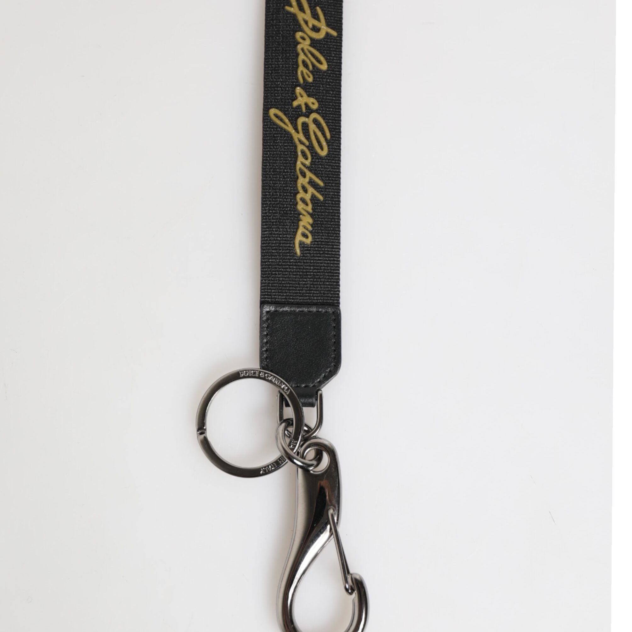 Dolce & Gabbana Black Yellow Polyester DG Logo Silver Keychain Keyring