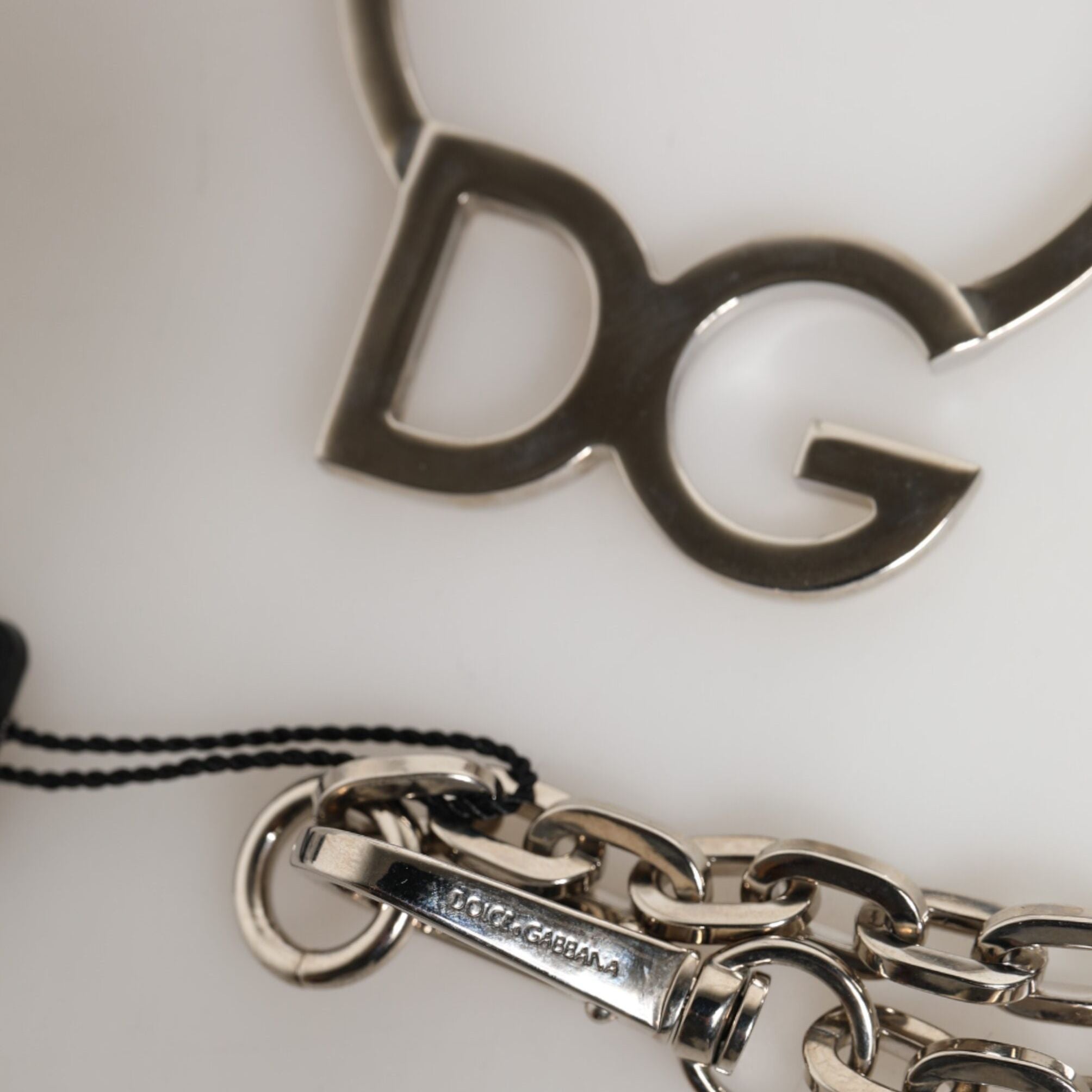 Dolce & Gabbana Silver Tone Brass Chain DG Logo Pendant Men Necklace