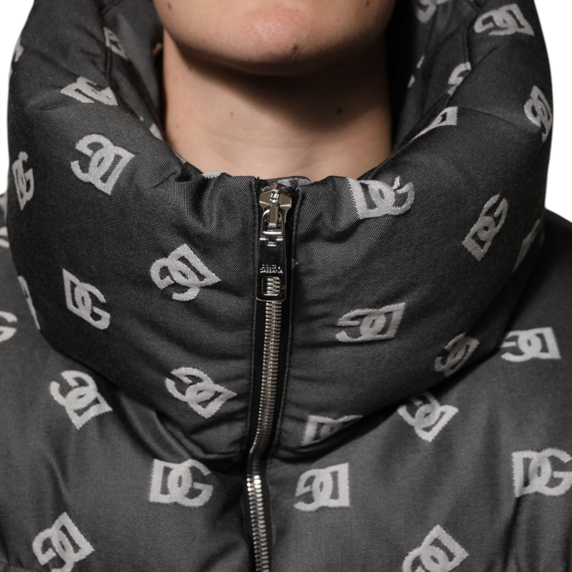 Dolce & Gabbana Black DG Monogram Full Zip Puffer Men Jacket