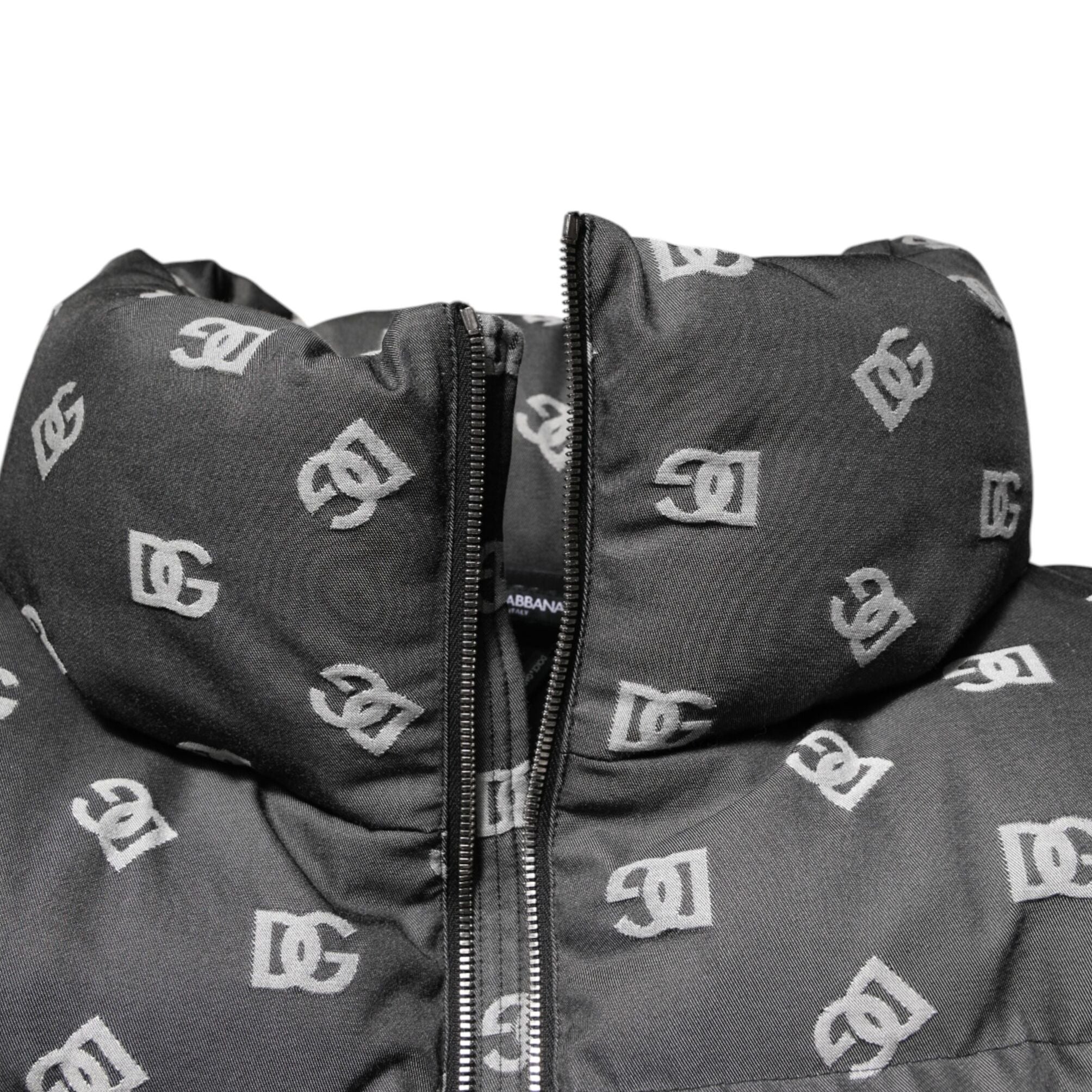 Dolce & Gabbana Black DG Monogram Full Zip Puffer Men Jacket