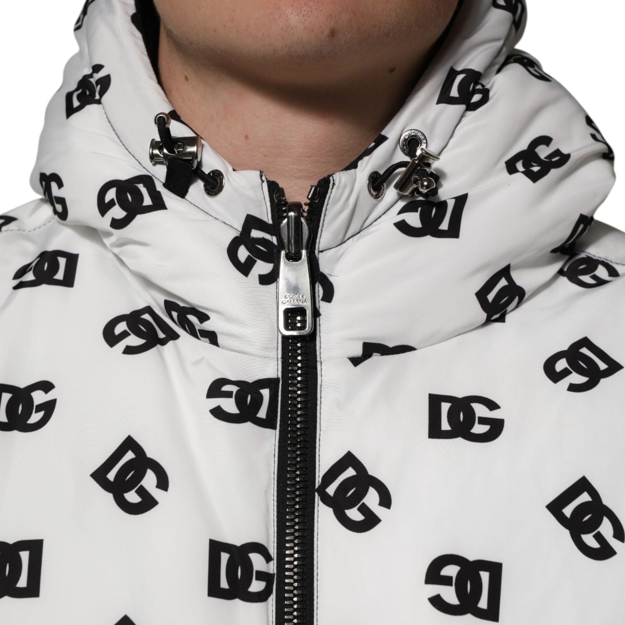 Dolce & Gabbana White DG Monogram Hooded Puffer Jacket