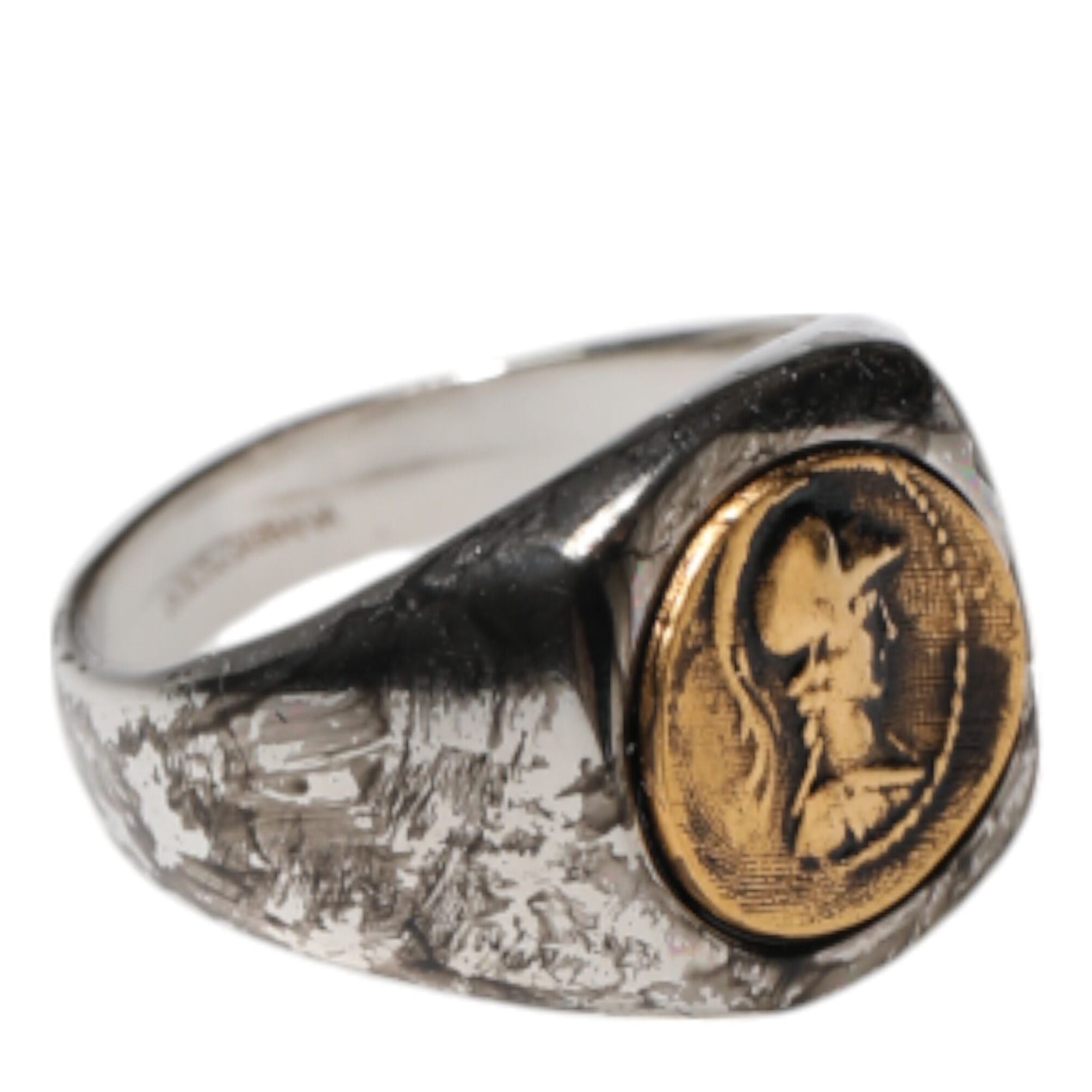 Dolce & Gabbana Silver Tone Engraved Two Color Real Brass Ring