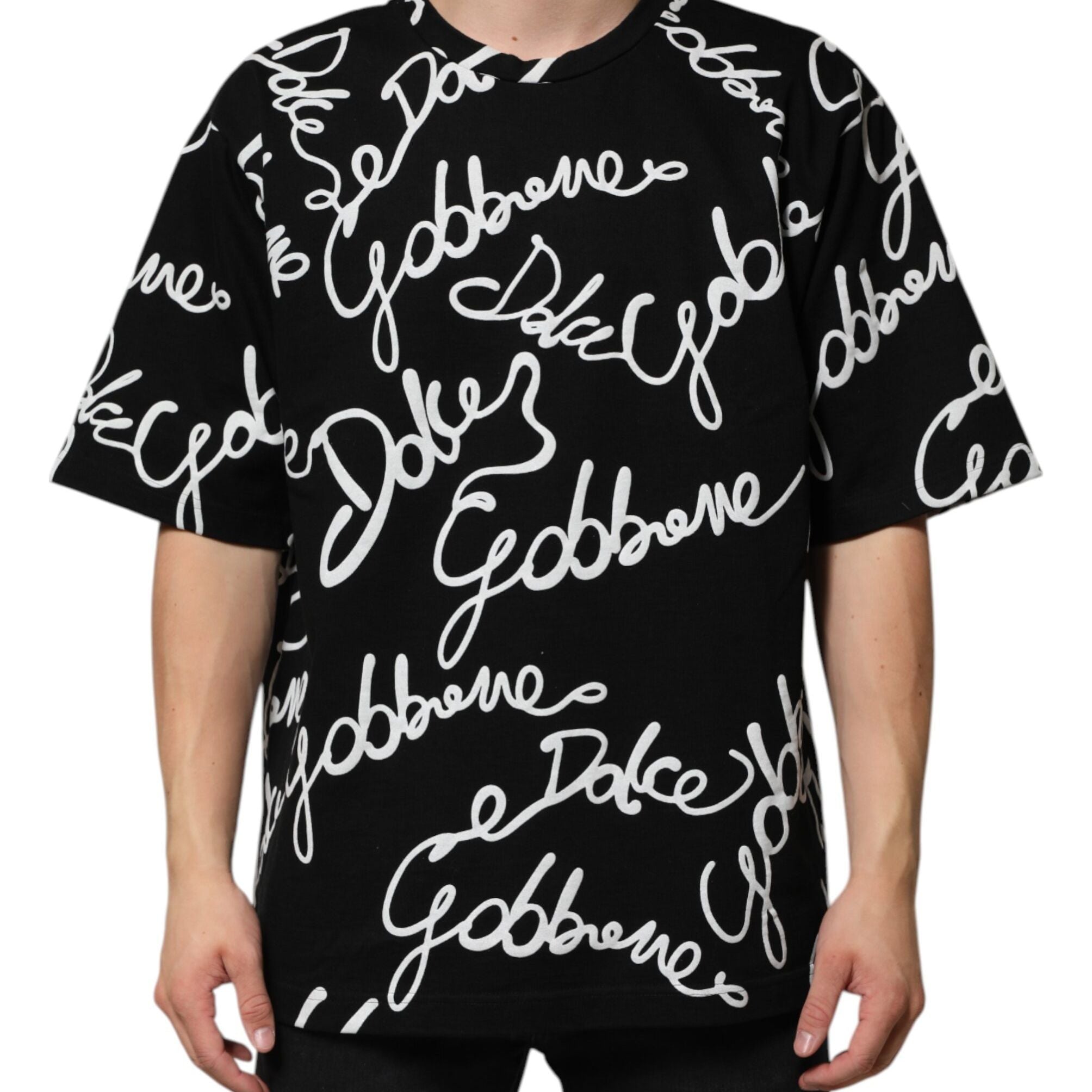 Dolce & Gabbana Black Logo Print Cotton Crew Neck T-shirt