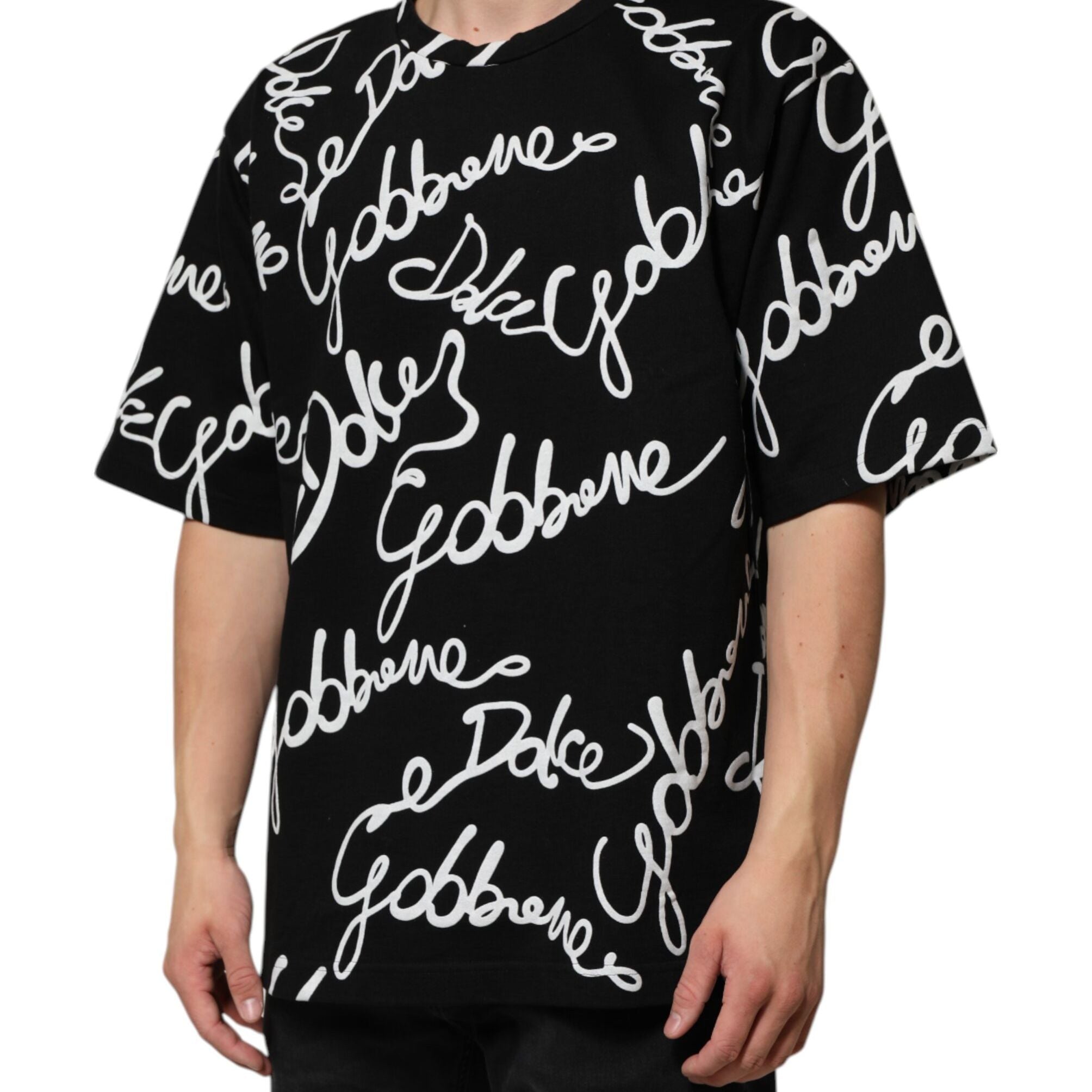 Dolce & Gabbana Black Logo Print Cotton Crew Neck T-shirt
