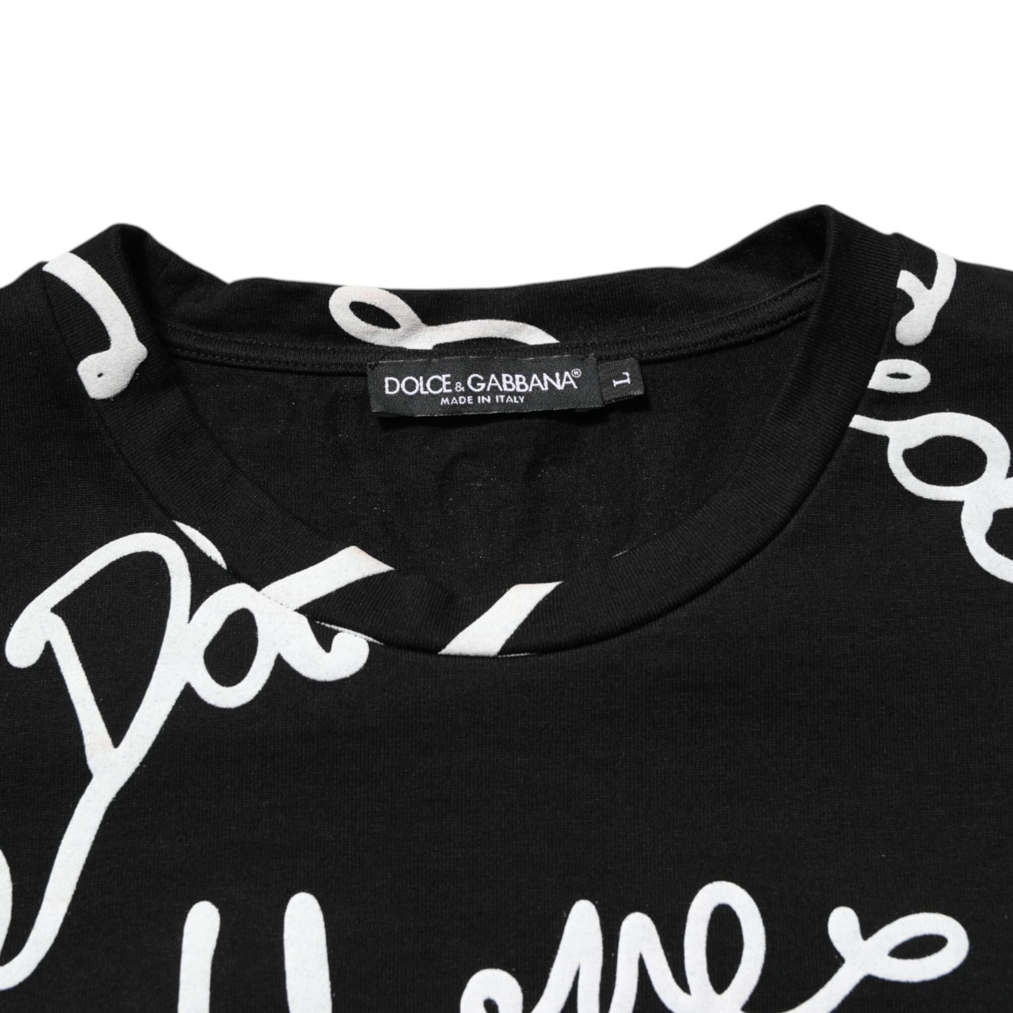 Dolce & Gabbana Black Logo Print Cotton Crew Neck T-shirt