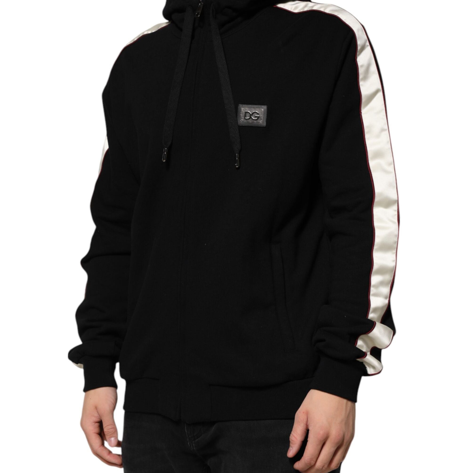 Dolce & Gabbana Black Cotton Plaque Track Cardigan Sweater