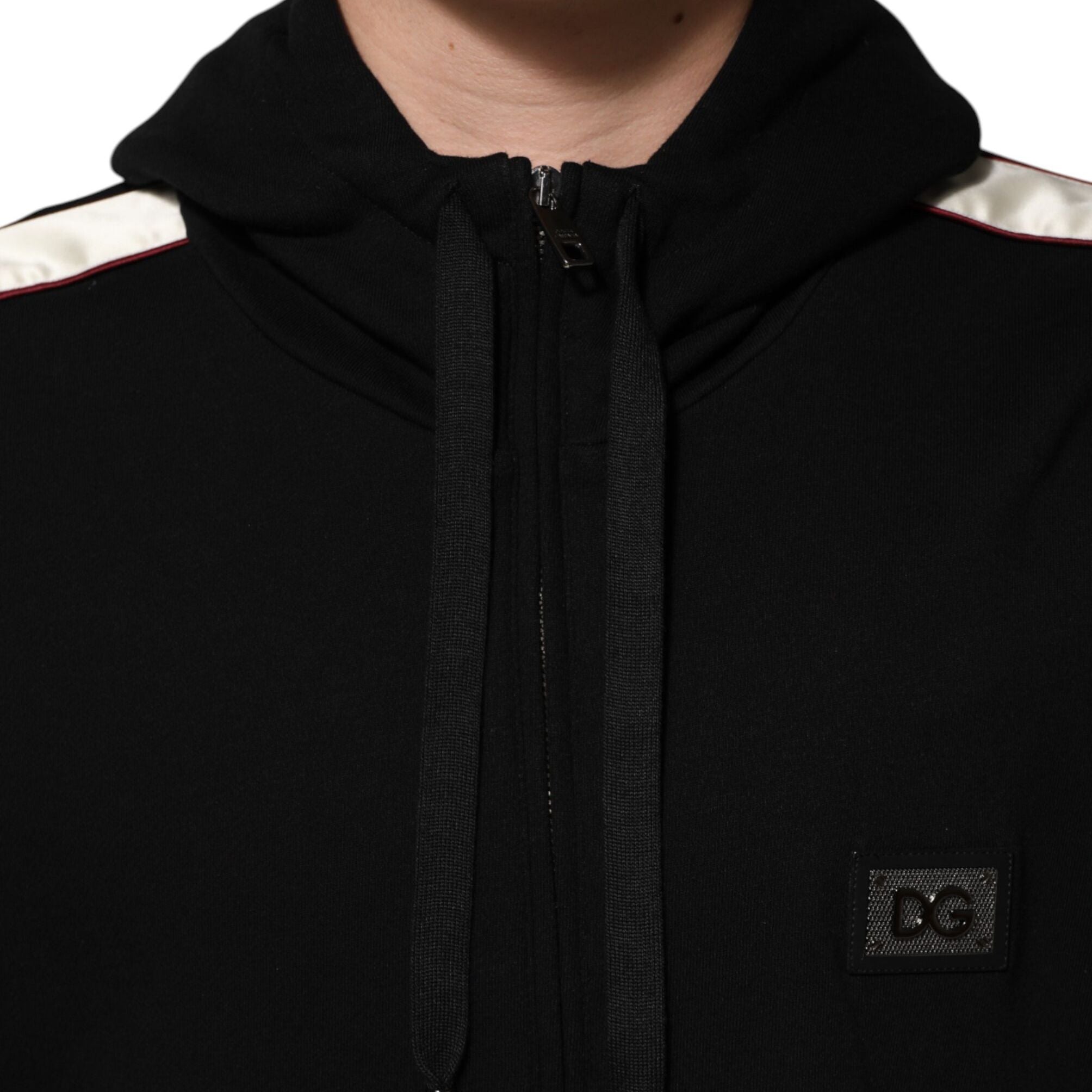 Dolce & Gabbana Black Cotton Plaque Track Cardigan Sweater